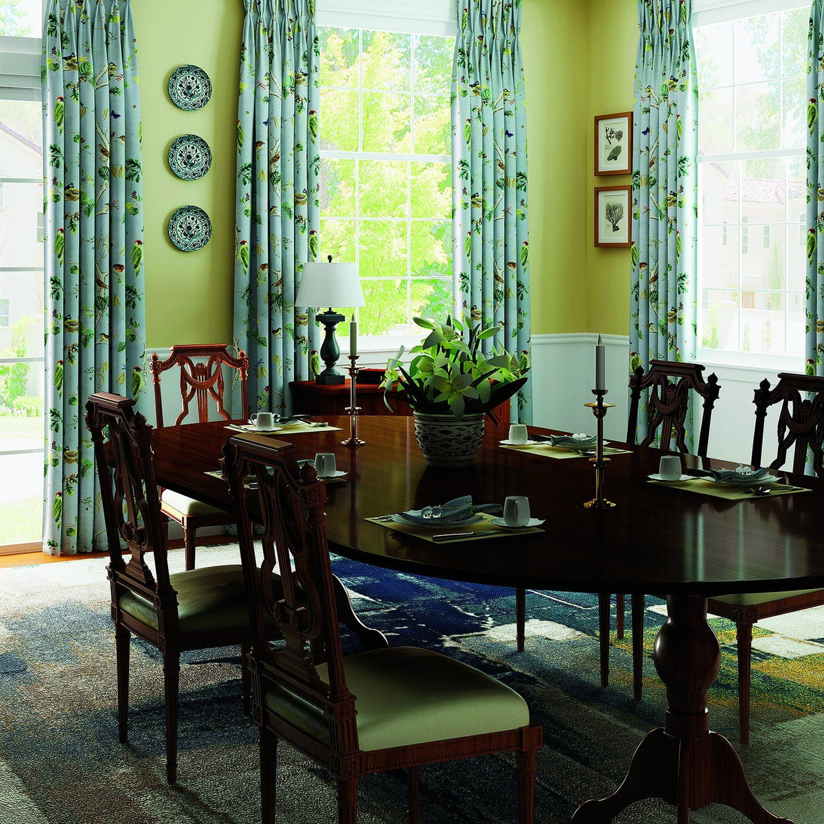 Rural Pastoral Print Extra Wide Window Curtain 100" W x 96" L, Pinch Pleated Blackout Lining Darpes Panel Bedroom Living Room Hotel Restaurant (1 Panel), Teal - image 2