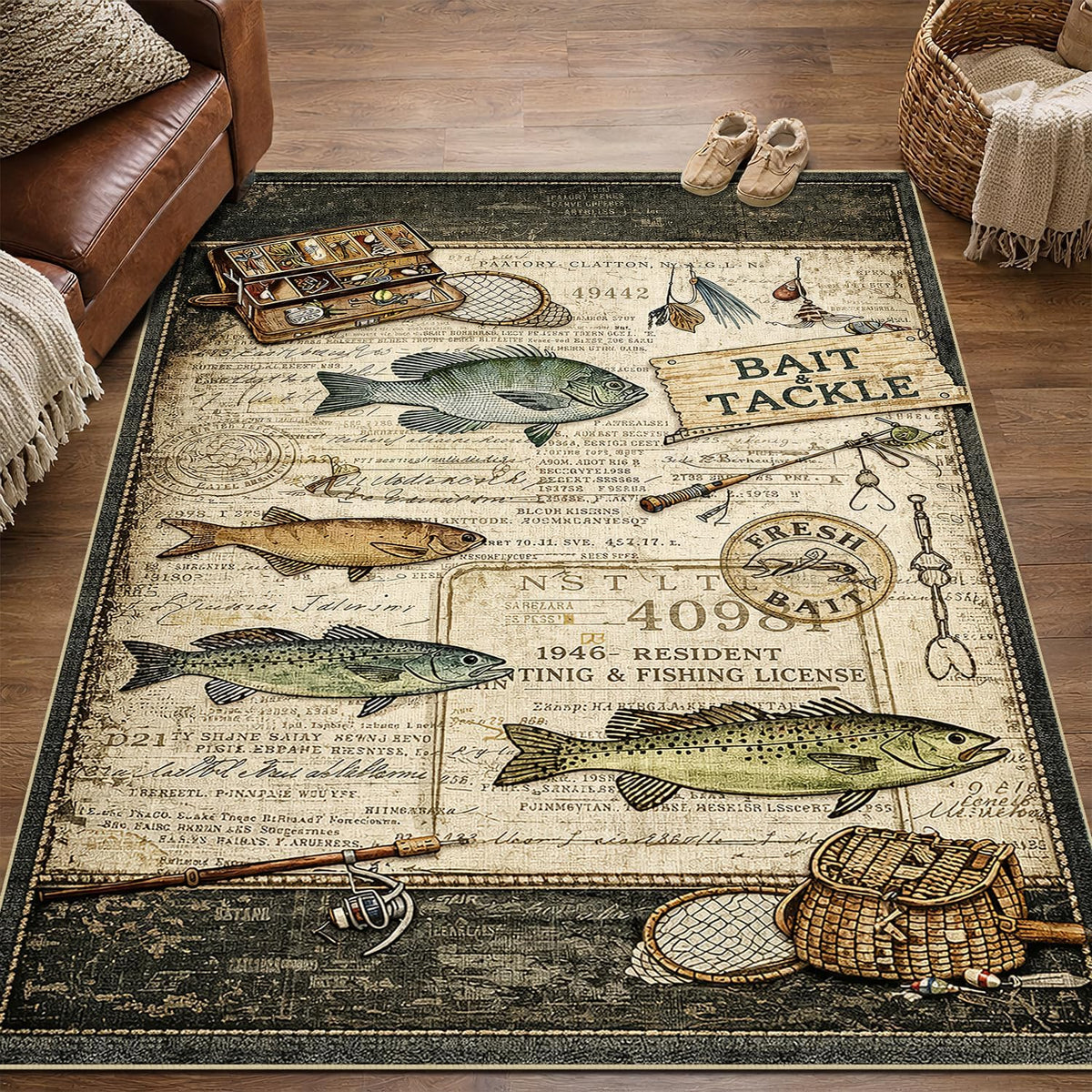 Rugs 8x10 Rustic Cabin Area Rugs for Living Room Bedroom, Washable Low Pile Non-Slip Rubber Backing, Vintage Style Carpet Green - image 12
