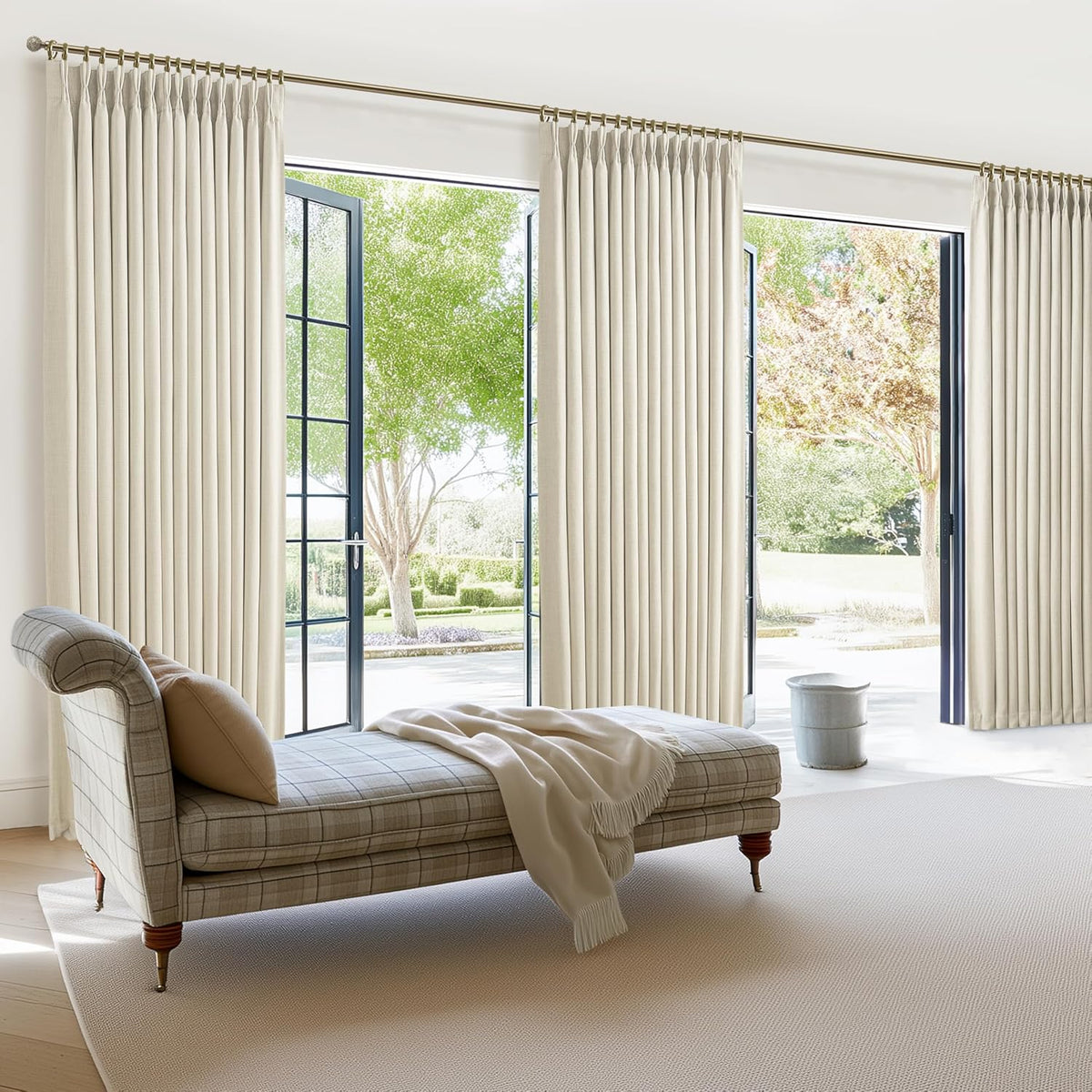 Extra Wide 70 Inch Blackout Curtains 90 Inches Long for Dining Room 2 Panels Set, Memory Trained Pinch Pleated Thermal Sound Dampening Double Layer Linen Blend Ivory Windows Drapes 70x90 Length - image 7