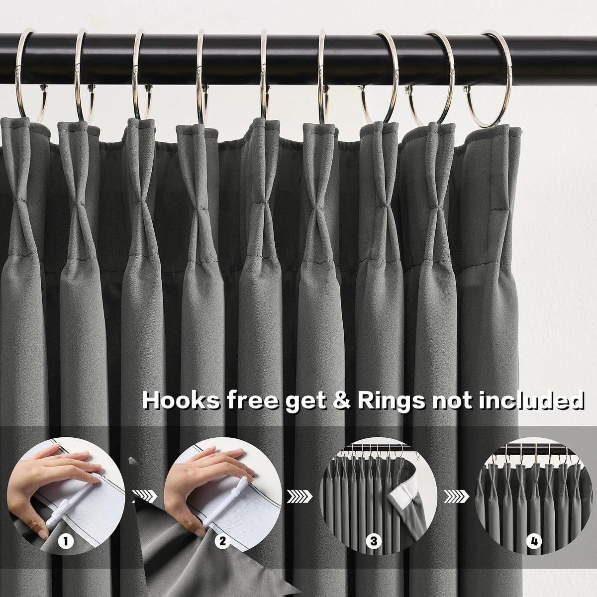 Extra Wide Blackout Curtains 102 Inches Long, Pinch Pleated Curtain for Sliding Door/French Door Room Divider Panels for Living Room 100 Inch Width 100x102 Grey - image 2