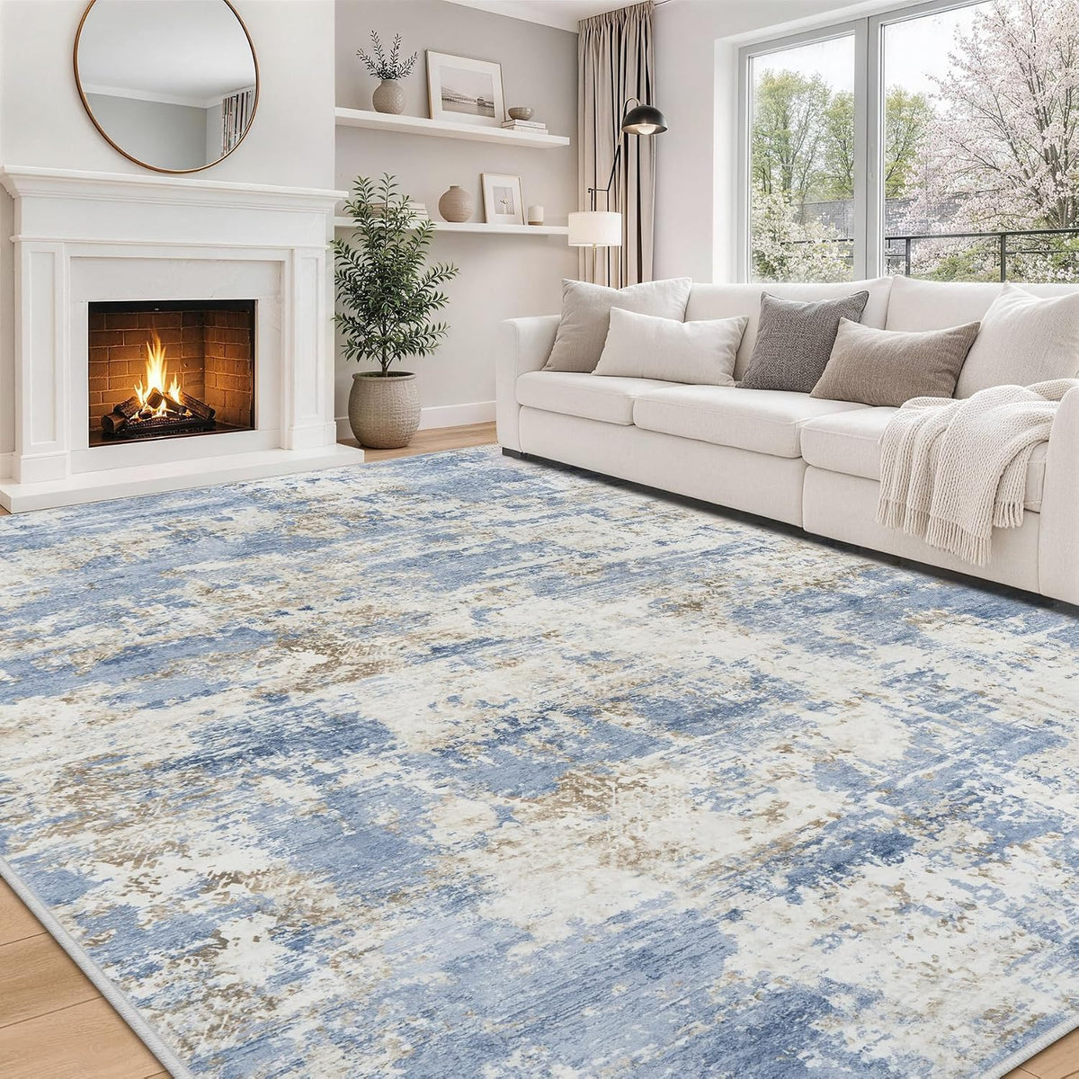 8x10 Area Rugs for Living Room Bedroom Dining Room Washable Beige White - image 11