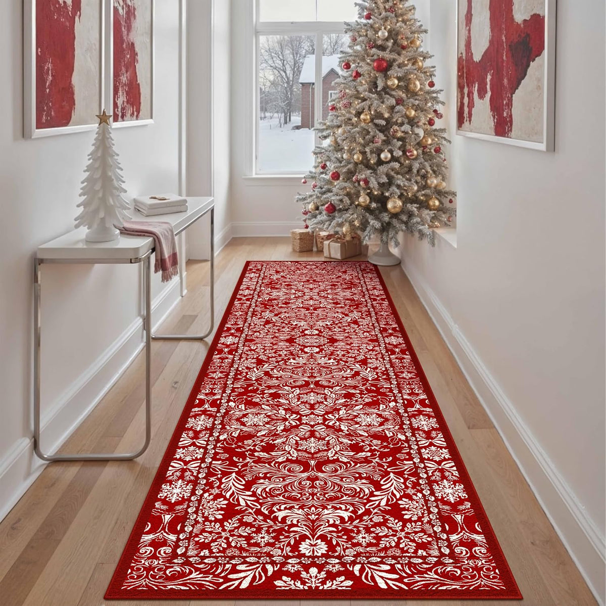Christmas Floral Area Rug 8x10 Red Washable Non Slip Living Room - image 11