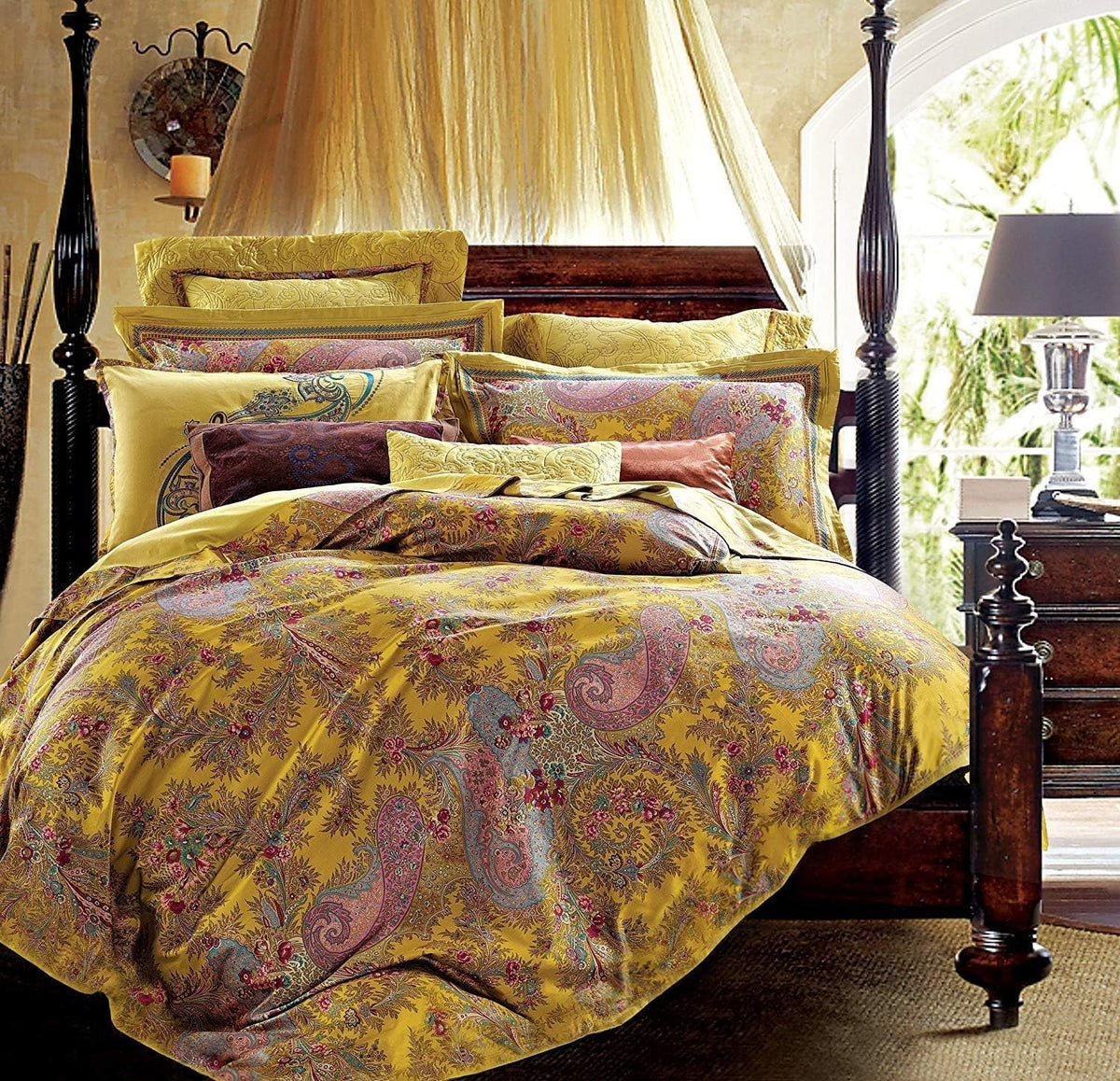 Classical Paisley Duvet Cover 3pc Set Bohemian Bedding Boteh Damask Medallion 400TC Egyptian Cotton Sateen Luxury European Traditional Boho Style Bed Linen (Deep Autumn, King) - image 10