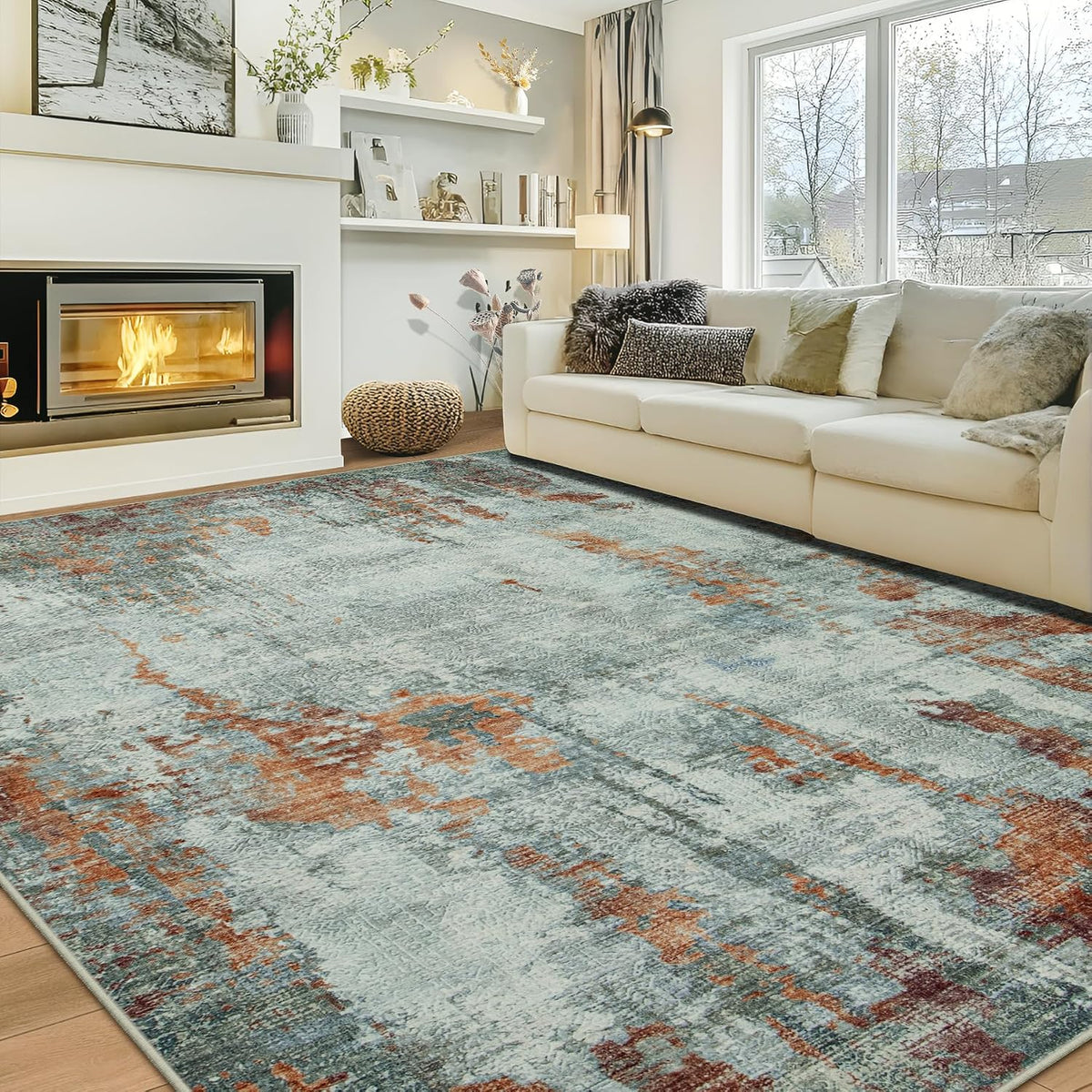 8x10 Area Rugs for Living Room Bedroom Dining Room Washable Beige White - image 10
