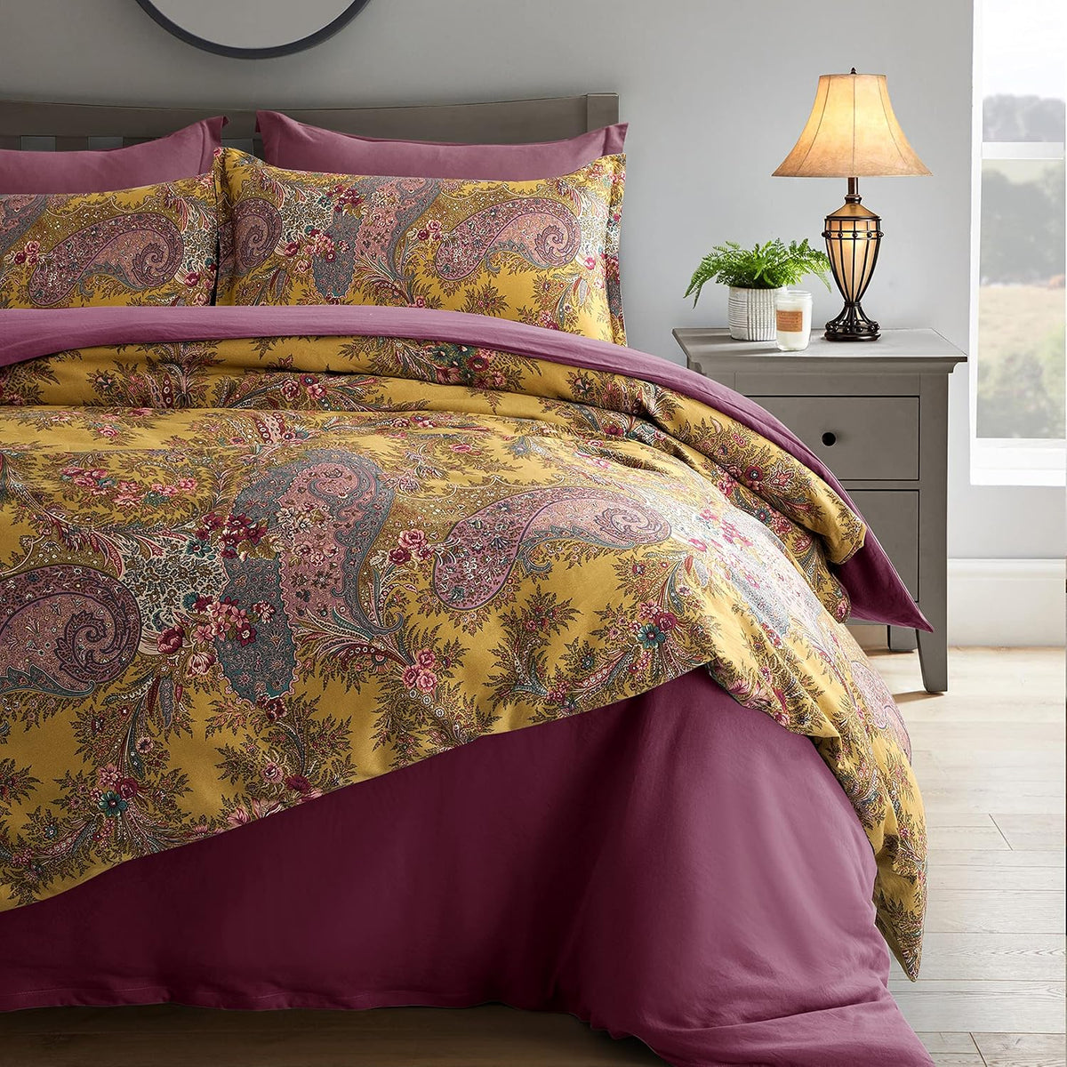 Classical Paisley Duvet Cover 3pc Set Bohemian Bedding Boteh Damask Medallion 400TC Egyptian Cotton Sateen Luxury European Traditional Boho Style Bed Linen (Deep Autumn, King) - image 12