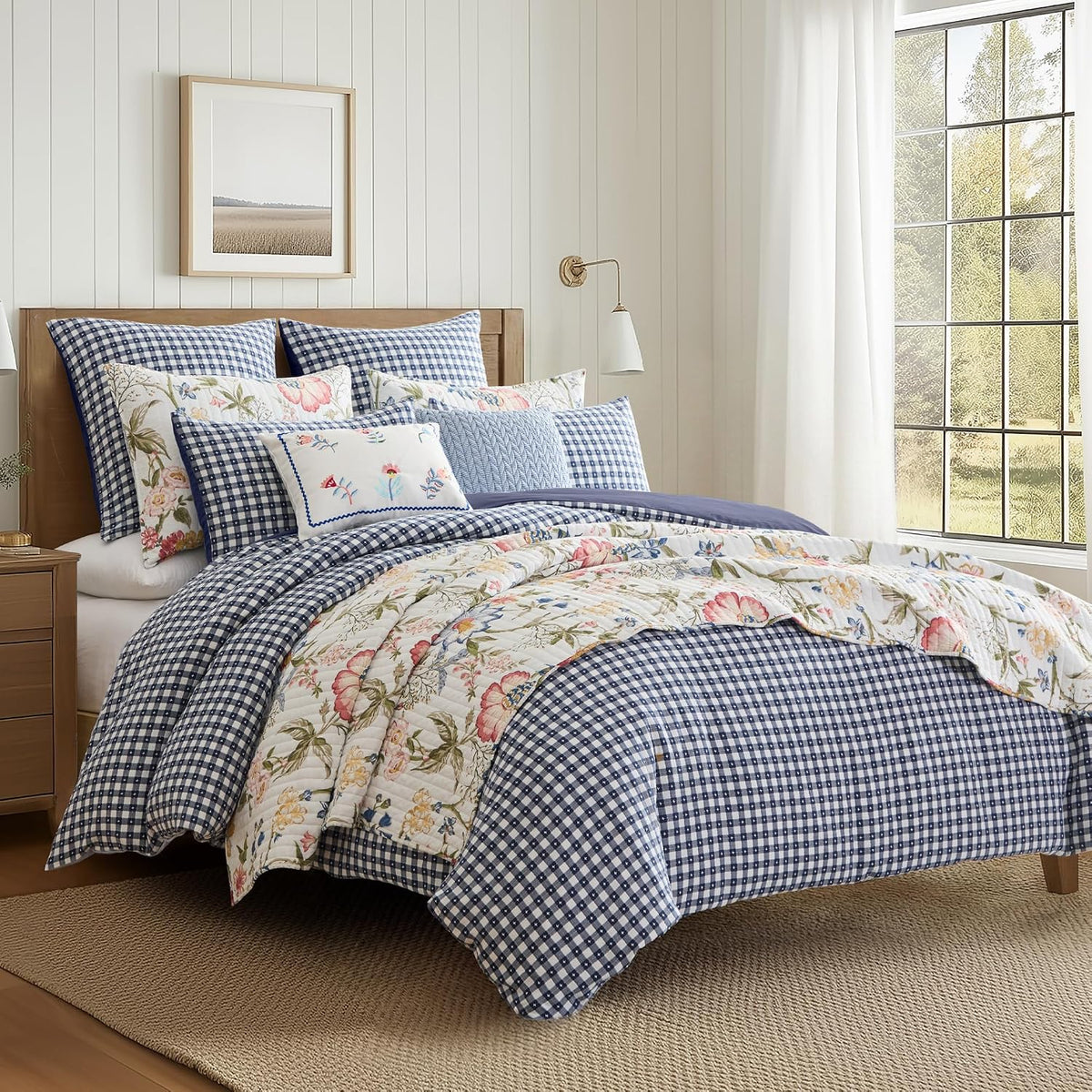 Maileen Quilt Set - King Quilt and Two King Shams - Floral - Bright Multi Color - Quilt (106x92in.) and Shams (20x36in.) - Reversible - Cotton - image 3