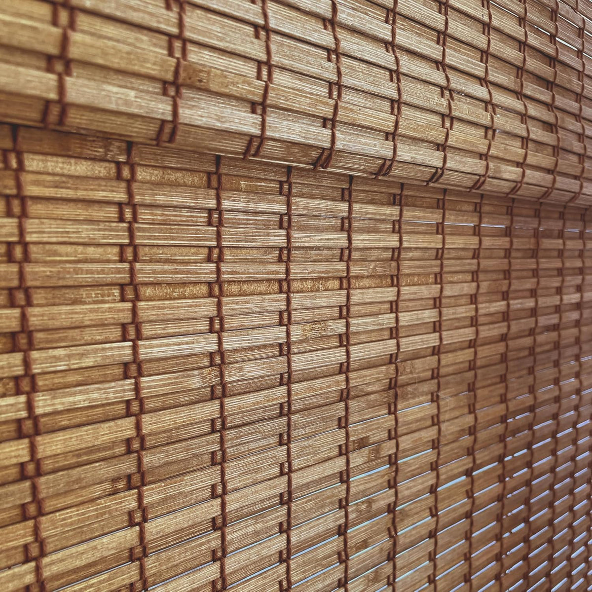 Custom Bamboo Shades | Rustic | Cordless Bamboo Roman Shades for Windows and Doors (Natural Woven) | Rustic Walnut (Great Privacy) | 52" W X 72" H - image 4