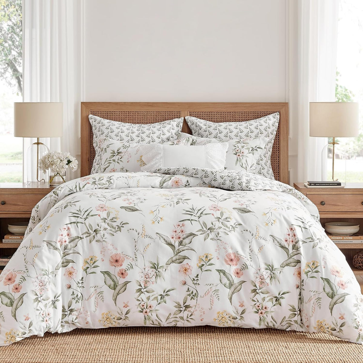 Viviana Reversible King/Cal King Quilt Set (106x92in) with 2 Pillow Shams (36x20in) - Floral - Blush, Green, White - Cotton King Size Quilt Bedding Set - Lightweight, Soft, Pre-Washed - image 7