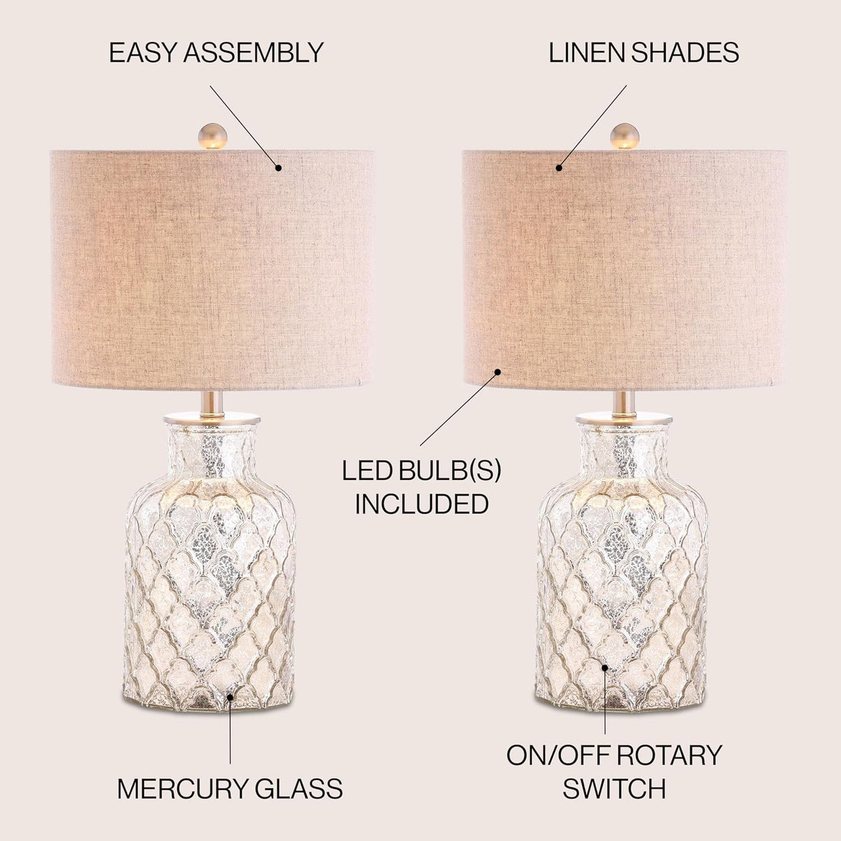 Alvord 24.5" Glass Table Lamp, Mercury Silver, Set of 2 - image 3