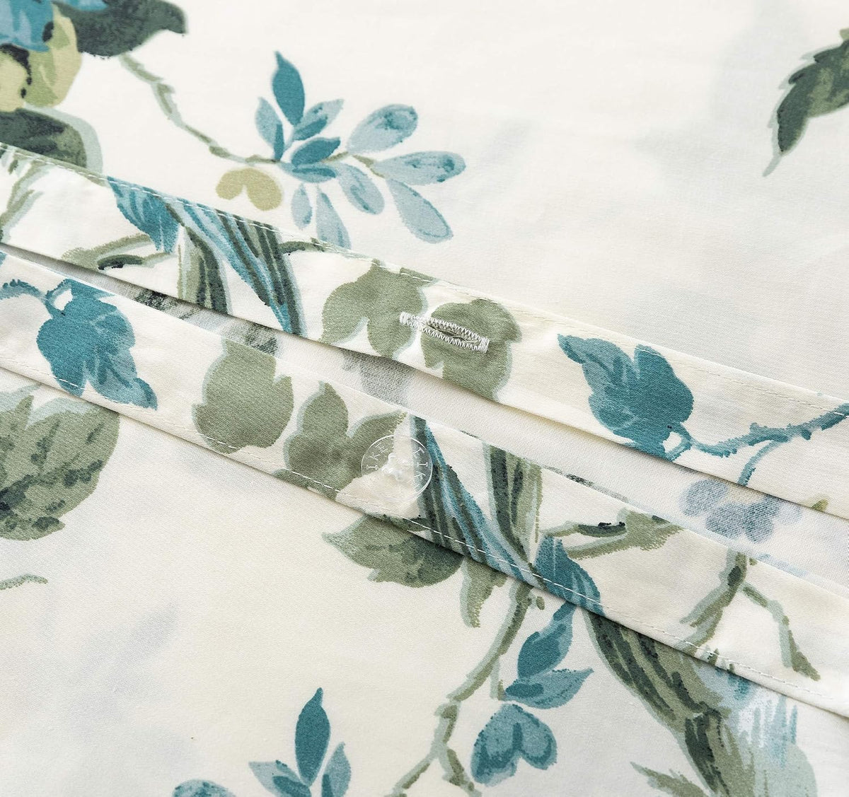 Exotic Modern Floral Print Bedding Birds Flowers Dusty Grey Design 100% Cotton Duvet Cover 3pc Set Hibiscus Blossom Branches in Muted Gray Blue (Super King, Egret White) - image 6