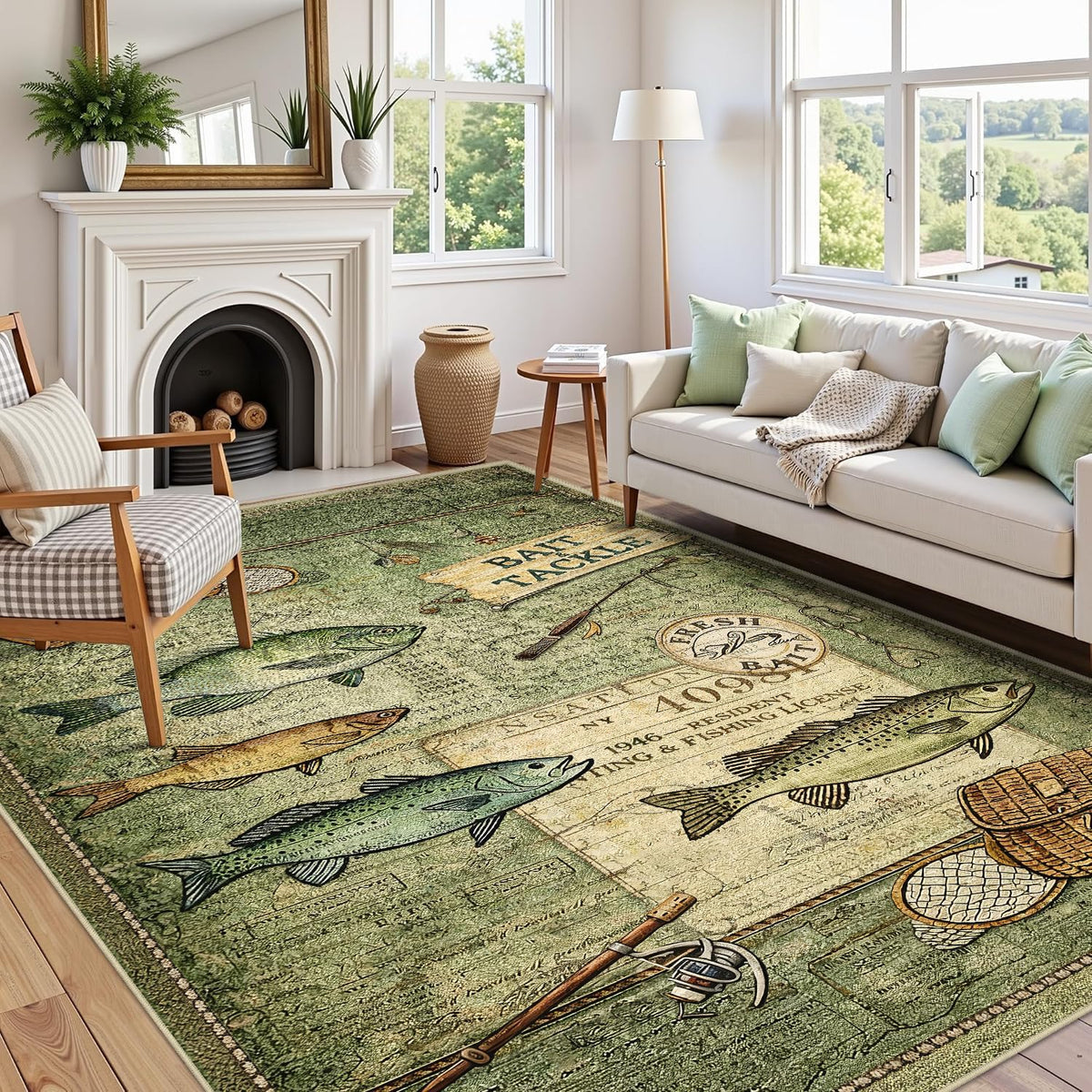 Rugs 8x10 Rustic Cabin Area Rugs for Living Room Bedroom, Washable Low Pile Non-Slip Rubber Backing, Vintage Style Carpet Green - image 3