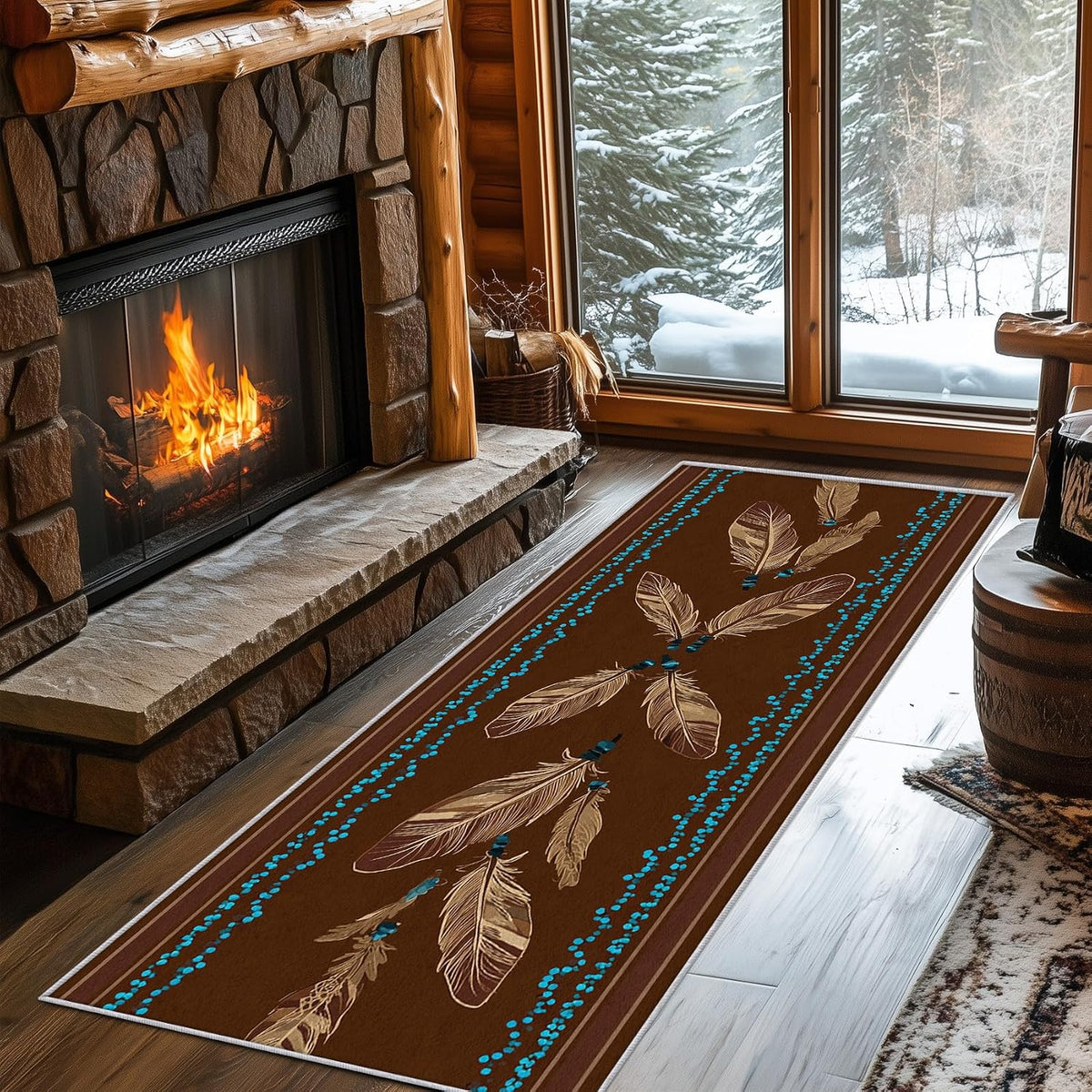 Tribal 3x10 Runner Rug, Feather Native American Brown Runners for Hallways, Kitchen, Bedroom, Entryway, Tribal Home Decor Floor Carpet, Non Slip Washable Low Pile, 3 x 10 ft - image 2