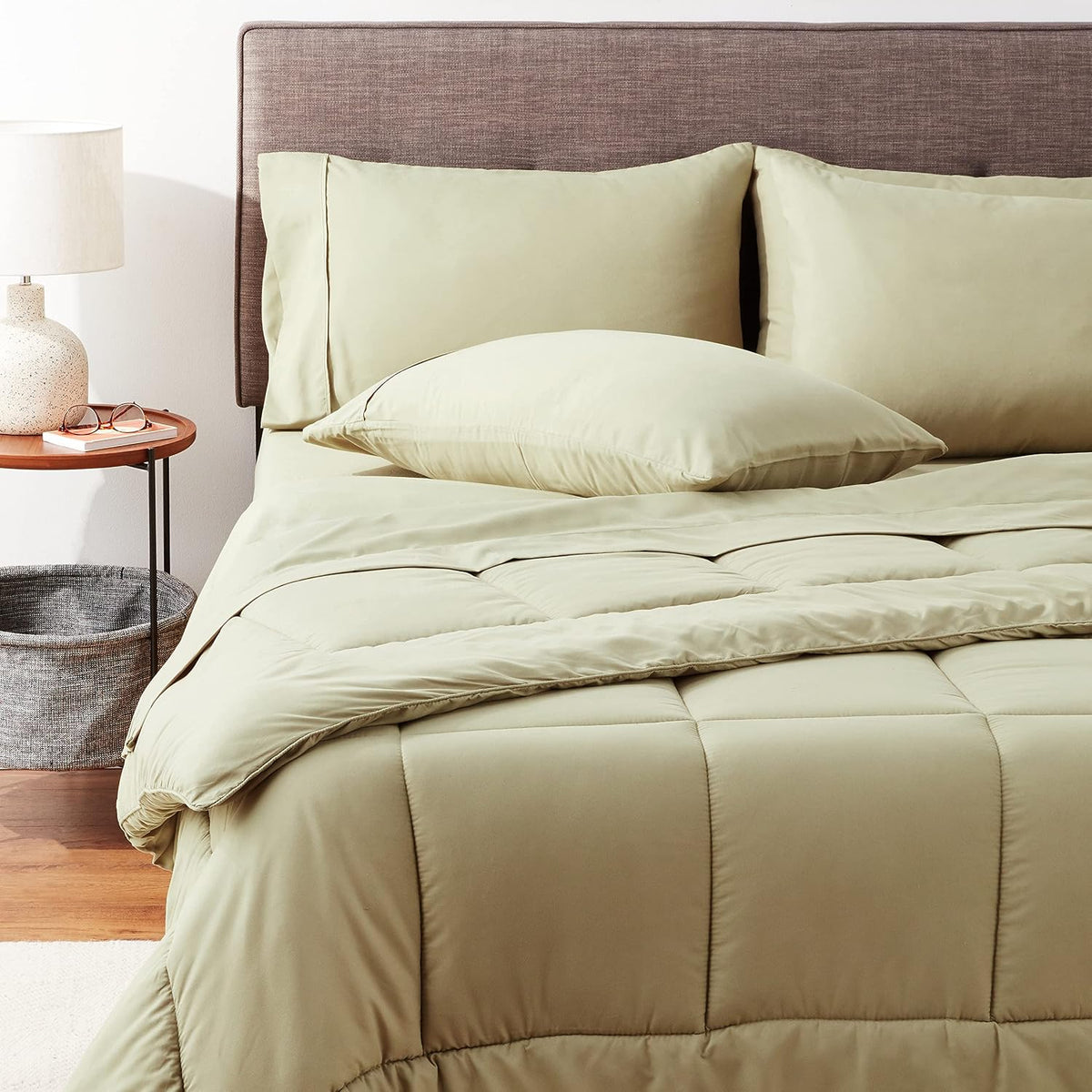 7 Piece Comforter Set Bag Solid Color All Season Soft Down Alternative Blanket & Luxurious Microfiber Bed Sheets, Sage, Queen (Pack of 4) - image 7