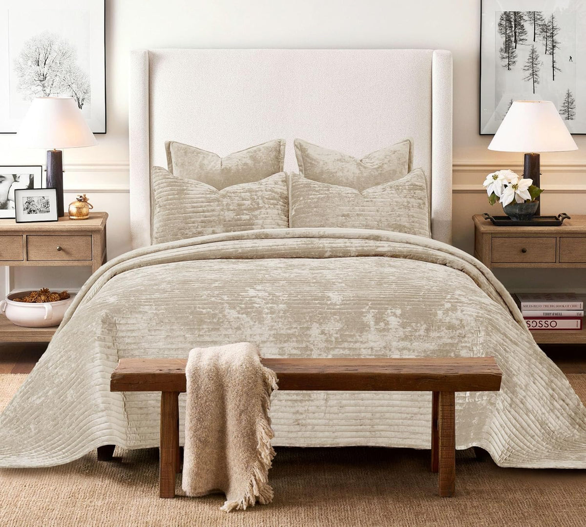 Oversized King Bedspread 120x128 Striped Soft Velvet Quilt Set - image 4