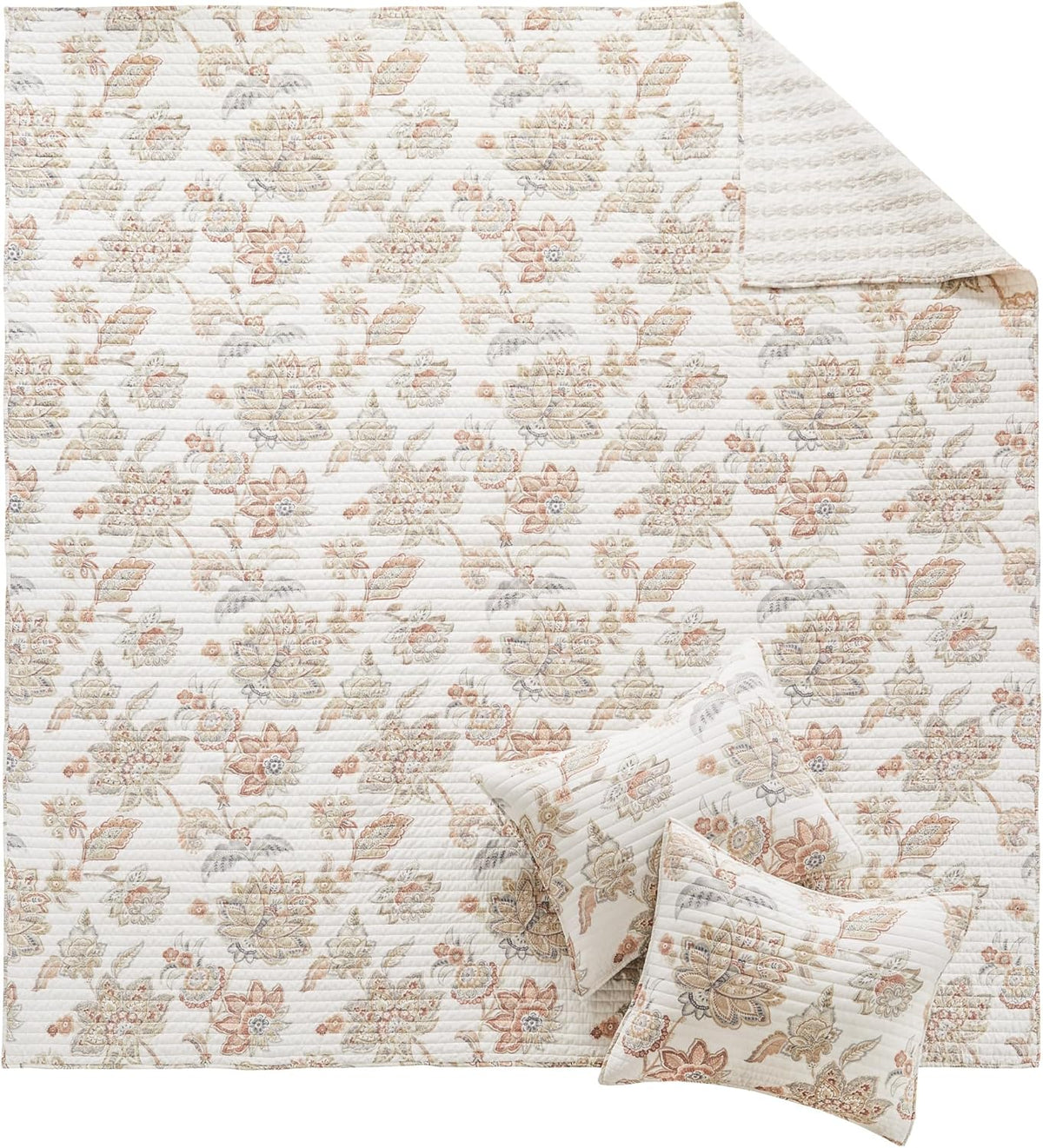 Selesta Blush Quilt Set - King Quilt and Two King Shams - Floral - Blush Taupe Grey - Quilt (106x92in.) and Shams (20x36in.) - Reversible - Cotton - image 4