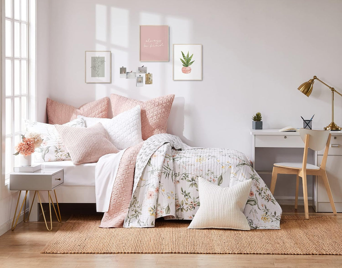 Viviana Reversible King/Cal King Quilt Set (106x92in) with 2 Pillow Shams (36x20in) - Floral - Blush, Green, White - Cotton King Size Quilt Bedding Set - Lightweight, Soft, Pre-Washed - image 8