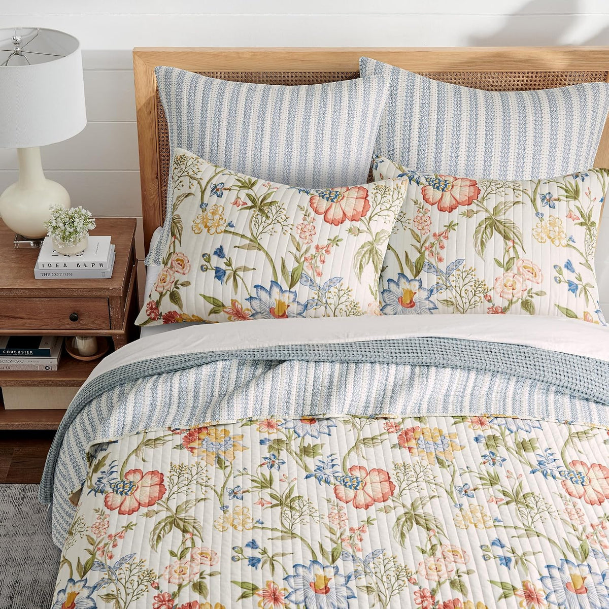 Maileen Quilt Set - King Quilt and Two King Shams - Floral - Bright Multi Color - Quilt (106x92in.) and Shams (20x36in.) - Reversible - Cotton - image 4