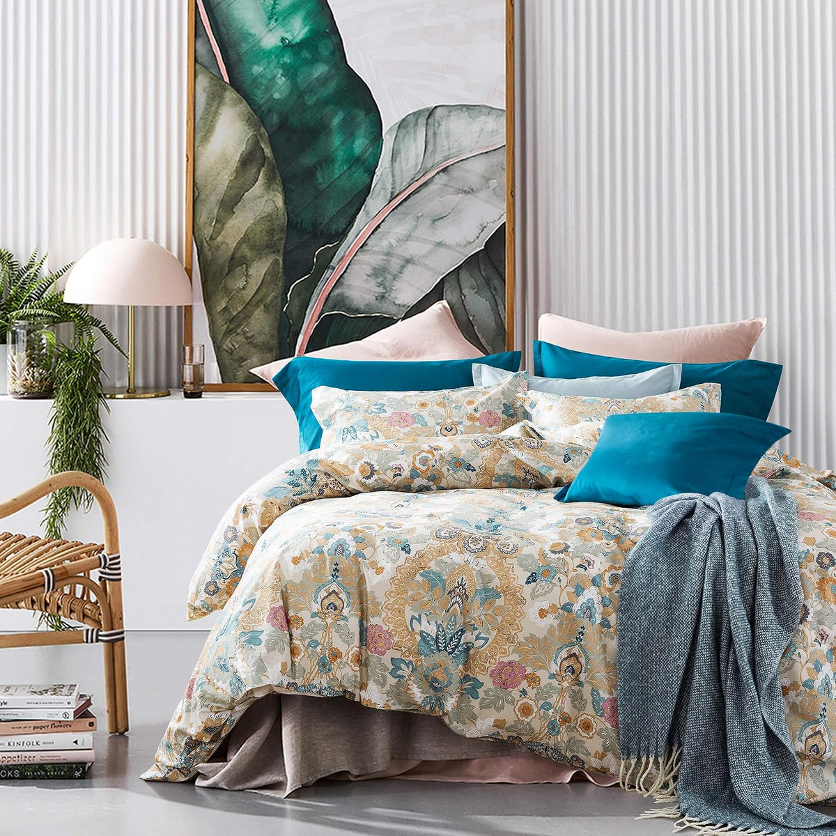 Damask Medallion Duvet Cover, Luxury Paisley Print Bedding Set, 400 Thread Count Egyptian Cotton (Teal, King) - image 9