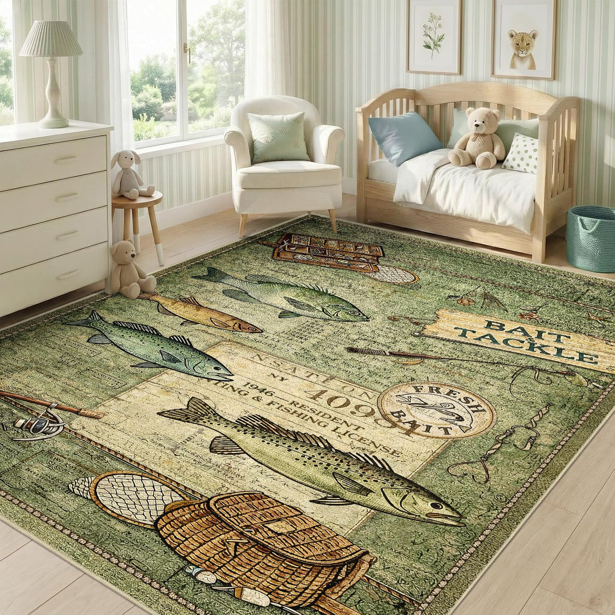 Rugs 8x10 Rustic Cabin Area Rugs for Living Room Bedroom, Washable Low Pile Non-Slip Rubber Backing, Vintage Style Carpet Green - image 11
