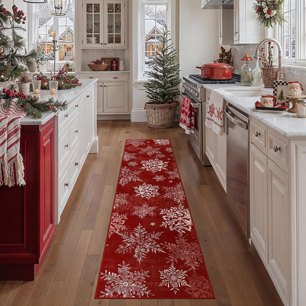 Christmas Floral Area Rug 8x10 Red Washable Non Slip Living Room - image 12