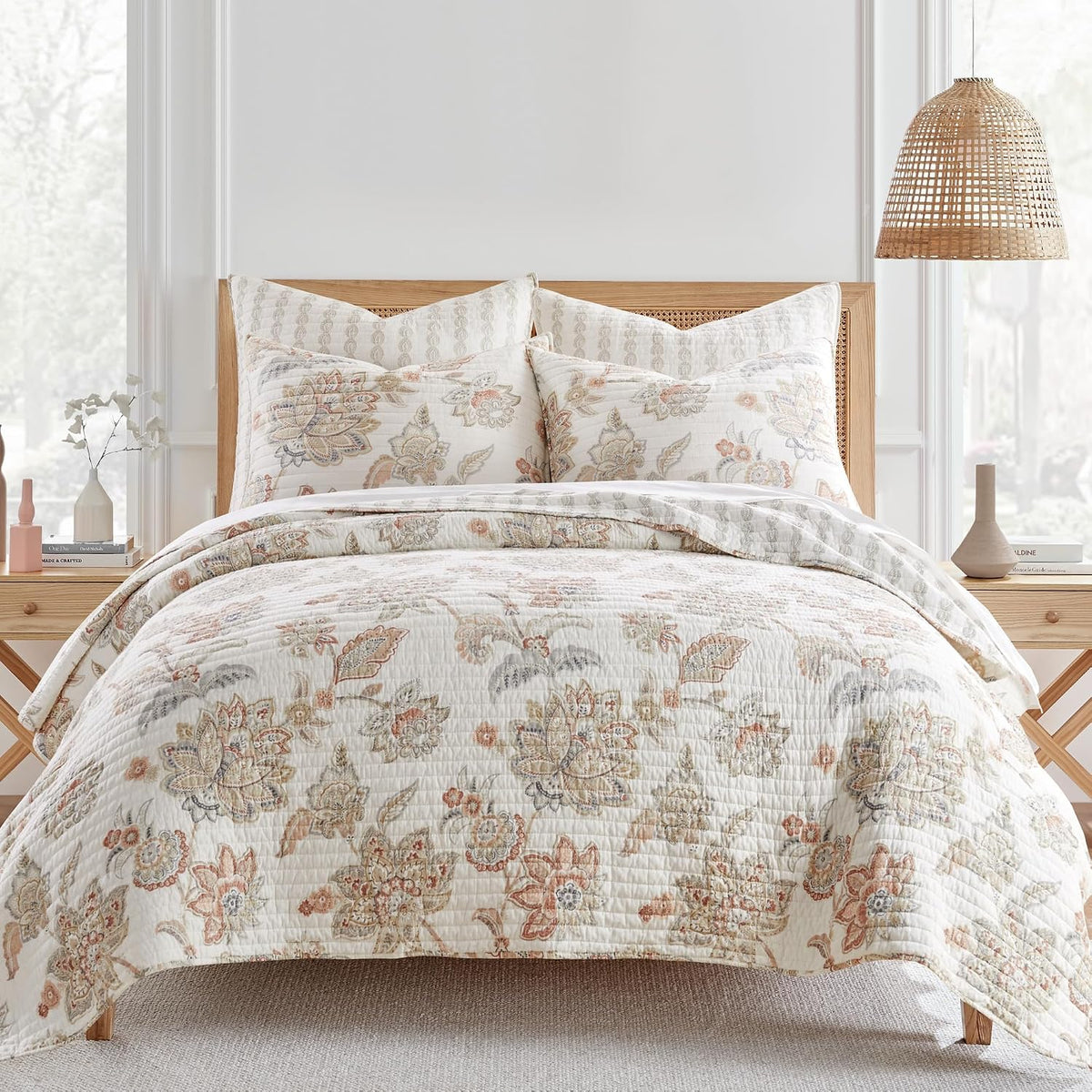 Selesta Blush Quilt Set - King Quilt and Two King Shams - Floral - Blush Taupe Grey - Quilt (106x92in.) and Shams (20x36in.) - Reversible - Cotton - image 5