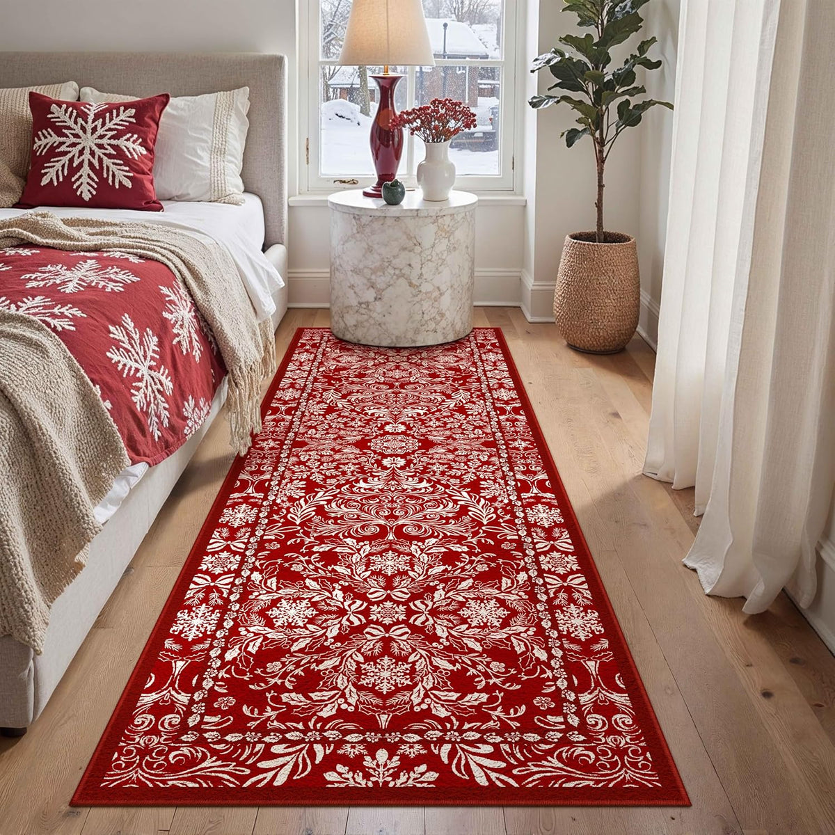 Christmas Floral Area Rug 8x10 Red Washable Non Slip Living Room - image 9