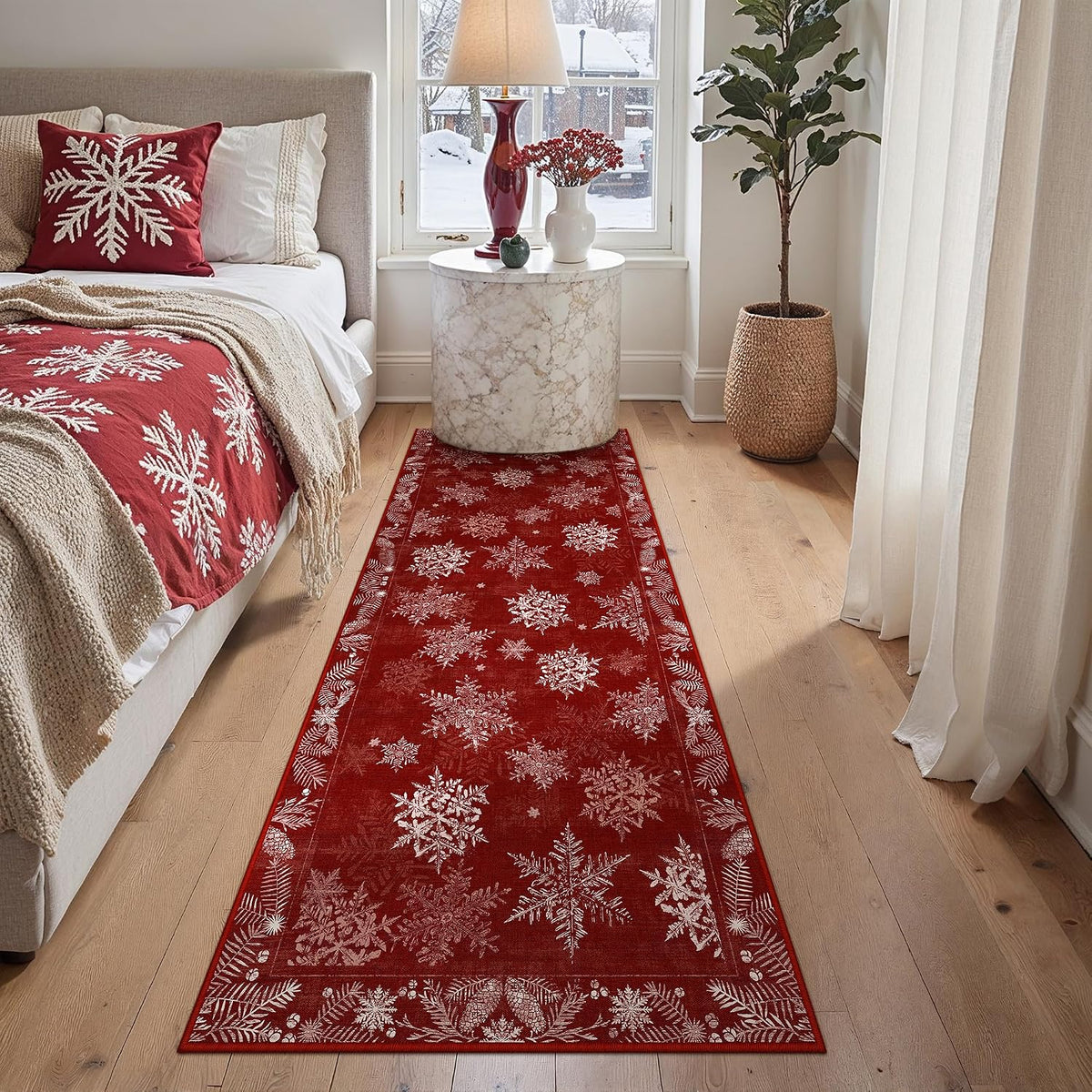 Christmas Floral Area Rug 8x10 Red Washable Non Slip Living Room - image 8