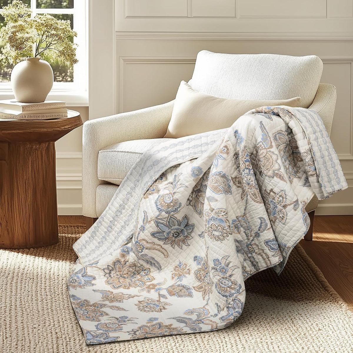 Selesta Blush Quilt Set - King Quilt and Two King Shams - Floral - Blush Taupe Grey - Quilt (106x92in.) and Shams (20x36in.) - Reversible - Cotton - image 7