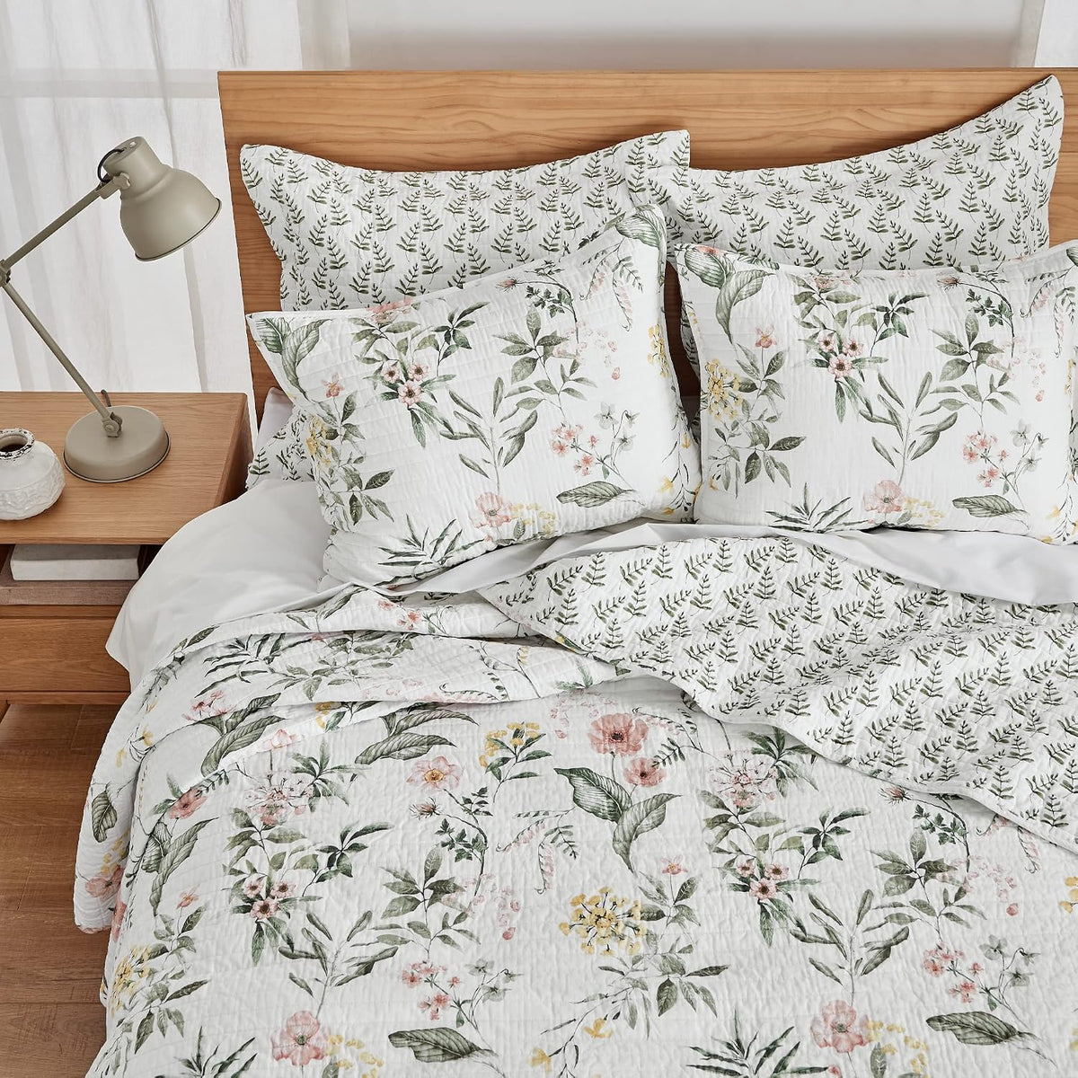 Viviana Reversible King/Cal King Quilt Set (106x92in) with 2 Pillow Shams (36x20in) - Floral - Blush, Green, White - Cotton King Size Quilt Bedding Set - Lightweight, Soft, Pre-Washed - image 3