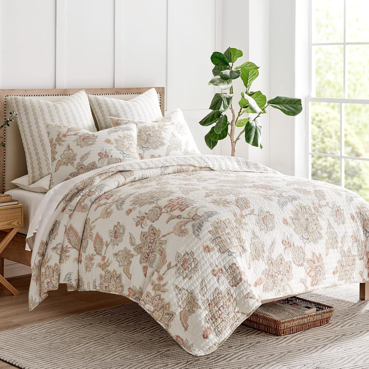Selesta Blush Quilt Set - King Quilt and Two King Shams - Floral - Blush Taupe Grey - Quilt (106x92in.) and Shams (20x36in.) - Reversible - Cotton - image 2