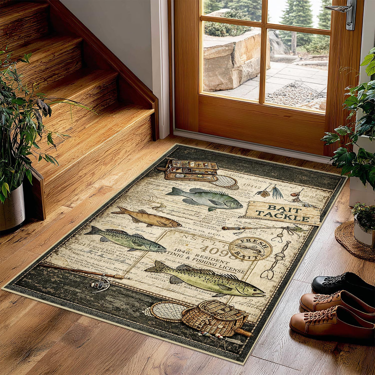 Rugs 8x10 Rustic Cabin Area Rugs for Living Room Bedroom, Washable Low Pile Non-Slip Rubber Backing, Vintage Style Carpet Green - image 10