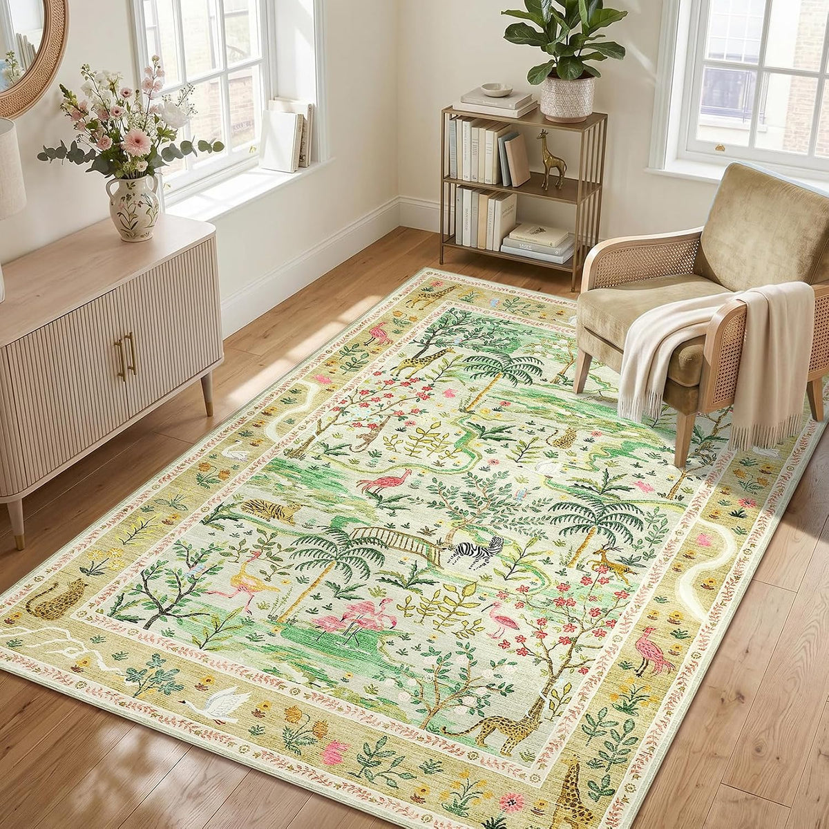 8x10 Washable Rug for Living Room Green Animal Print Large Bedroom Rugs Non Slip Forest Nursery Girls Room Throw Carpet Stain Resistant Whimsical Safari Area Rugs for Home Office, Sage Green - image 9