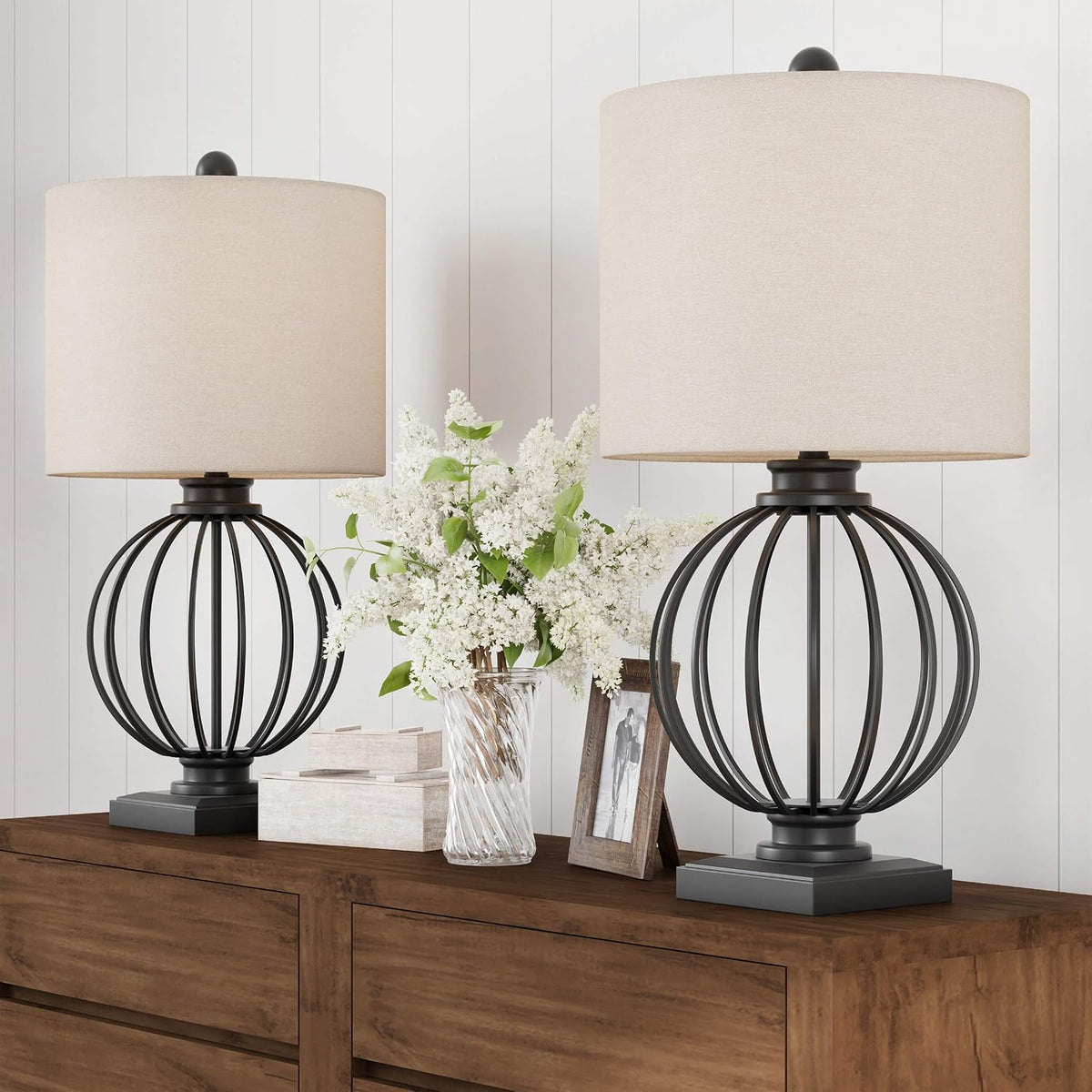 Modern Table Lamps, Black, Set of 2, 13” x 26”