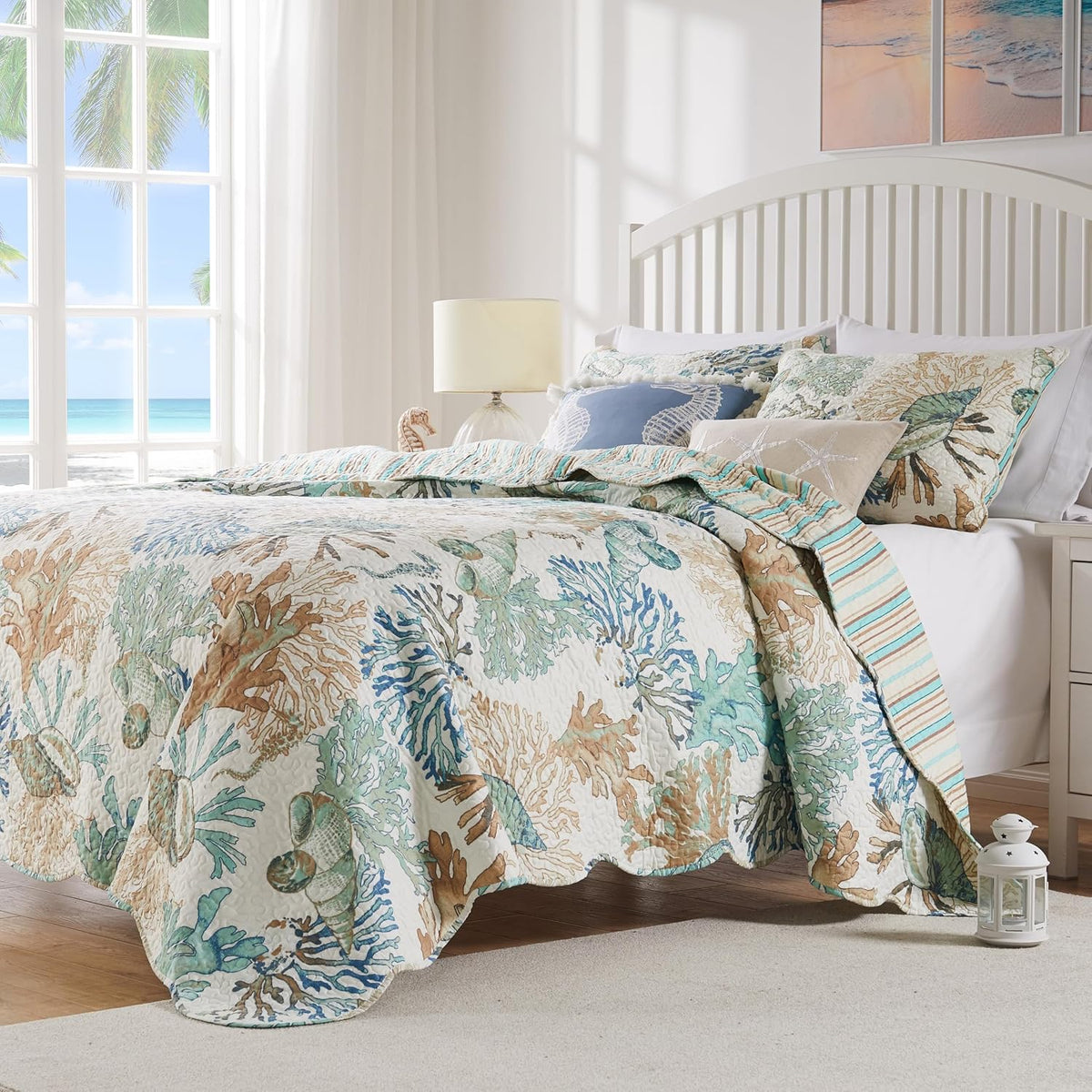 Barefoot Bungalow Atlantis Coastal Quilt Set, 5-Piece King/Cal King, Jade