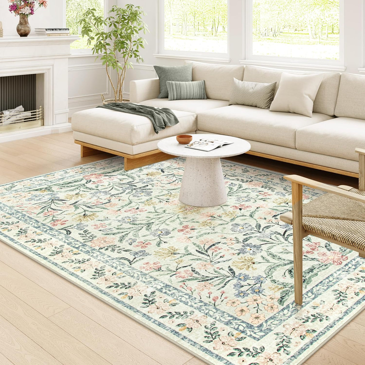 Boho Washable Rug 8x10, Large Area Rug for Living Room, Soft Floral Carpet for Bedroom Non Slip, 8 x 10 Indoor Beige Carpets for Nursery Dining Room Apartment Office Decor - image 8