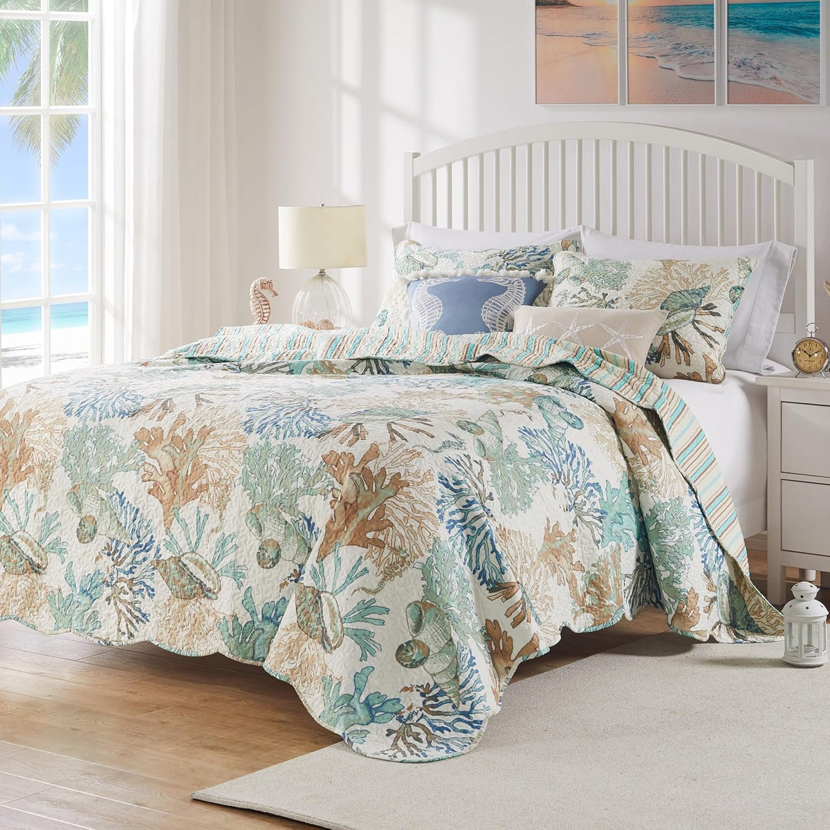 Barefoot Bungalow Atlantis Coastal Quilt Set, 5-Piece King/Cal King, Jade - image 2