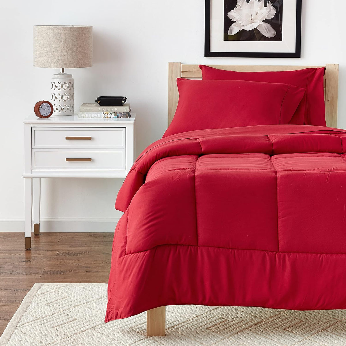7 Piece Comforter Set Bag Solid Color All Season Soft Down Alternative Blanket & Luxurious Microfiber Bed Sheets, Red, Twin (Pack of 4, 28 Count Total) - image 7