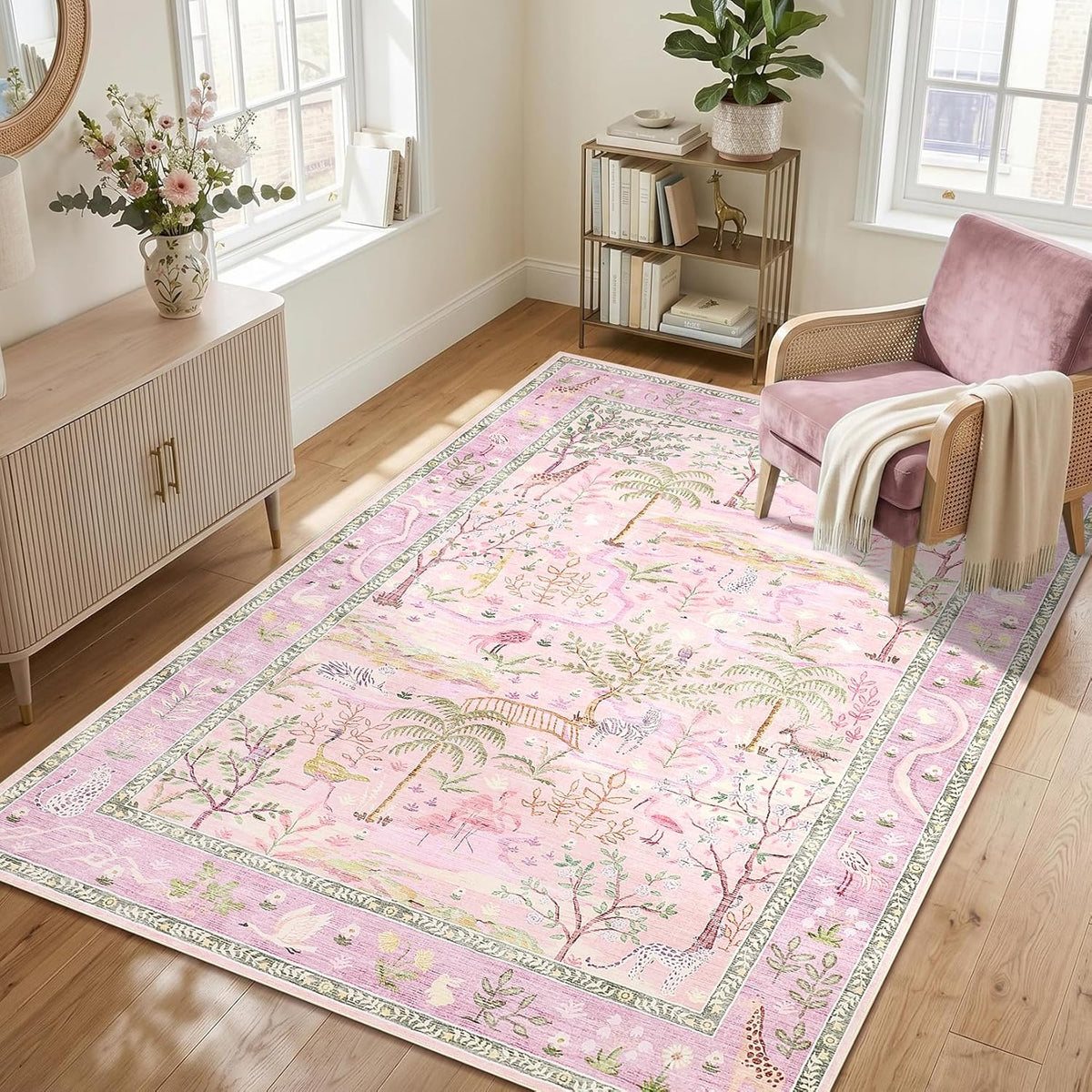 8x10 Washable Rug for Living Room Green Animal Print Large Bedroom Rugs Non Slip Forest Nursery Girls Room Throw Carpet Stain Resistant Whimsical Safari Area Rugs for Home Office, Sage Green - image 12