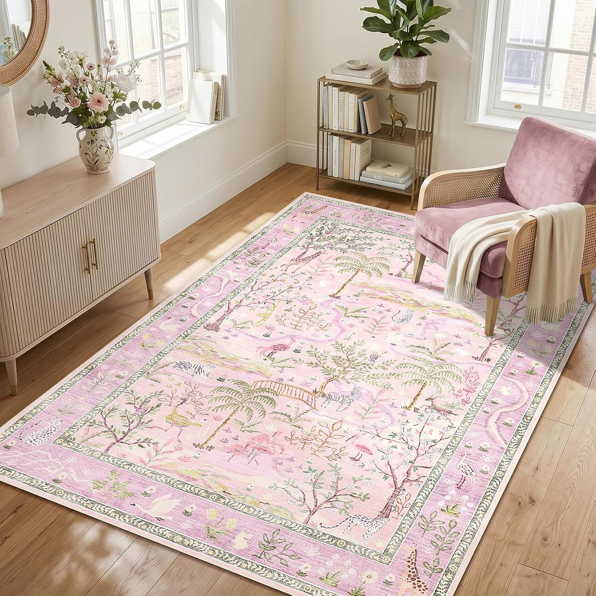 8x10 Washable Rug for Living Room Green Animal Print Large Bedroom Rugs Non Slip Forest Nursery Girls Room Throw Carpet Stain Resistant Whimsical Safari Area Rugs for Home Office, Sage Green - image 12