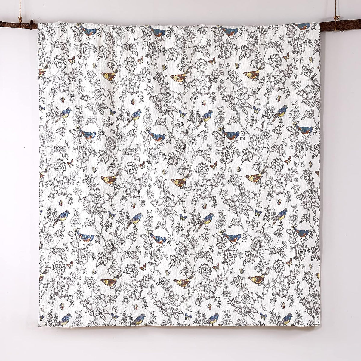 Mockingbird Quilt Set - King/Cal King Quilt 106x92in. + Two King Pillow Shams 36x20in. - Grey Toile with Birds and Butterflies - Reversible Pattern - Cotton - image 5
