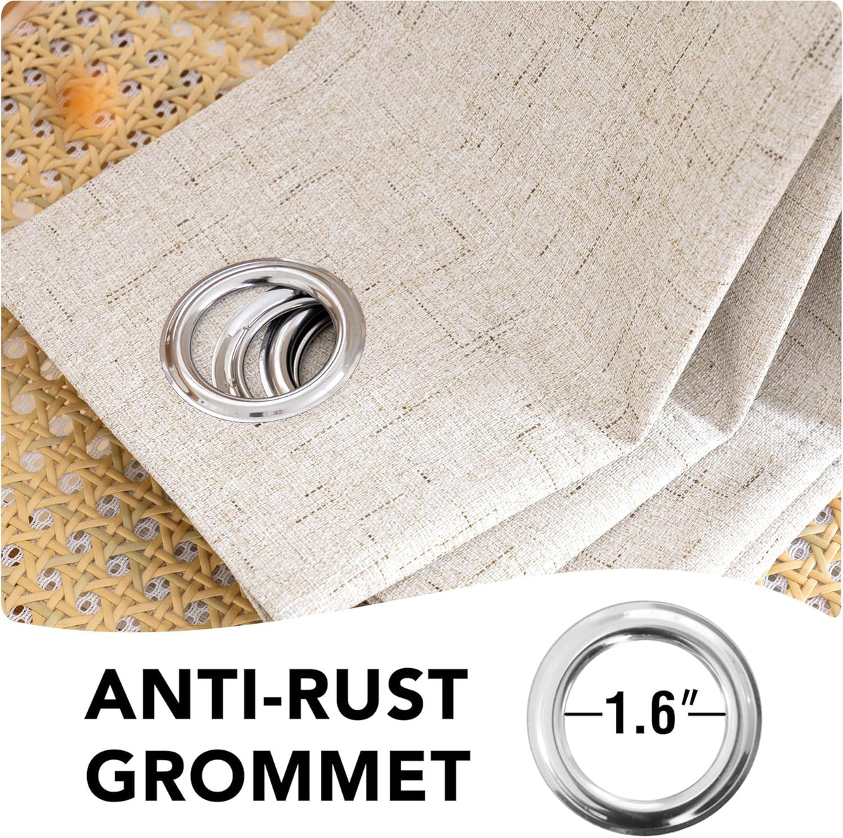 Linen Blackout Curtains Durable Thick Textured Linen Look 100% Blackout Patio Door Curtain Anti Rust Grommet Extra Wide Sliding Door Curtain Panel, Natural，W100 x L108 inch (Pack of 4) - image 9