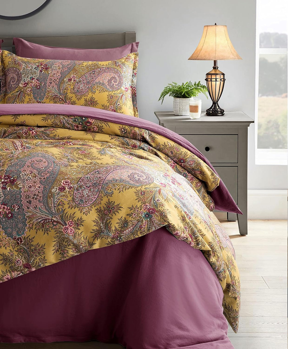 Classical Paisley Duvet Cover 3pc Set Bohemian Bedding Boteh Damask Medallion 400TC Egyptian Cotton Sateen Luxury European Traditional Boho Style Bed Linen (Deep Autumn, King) - image 11