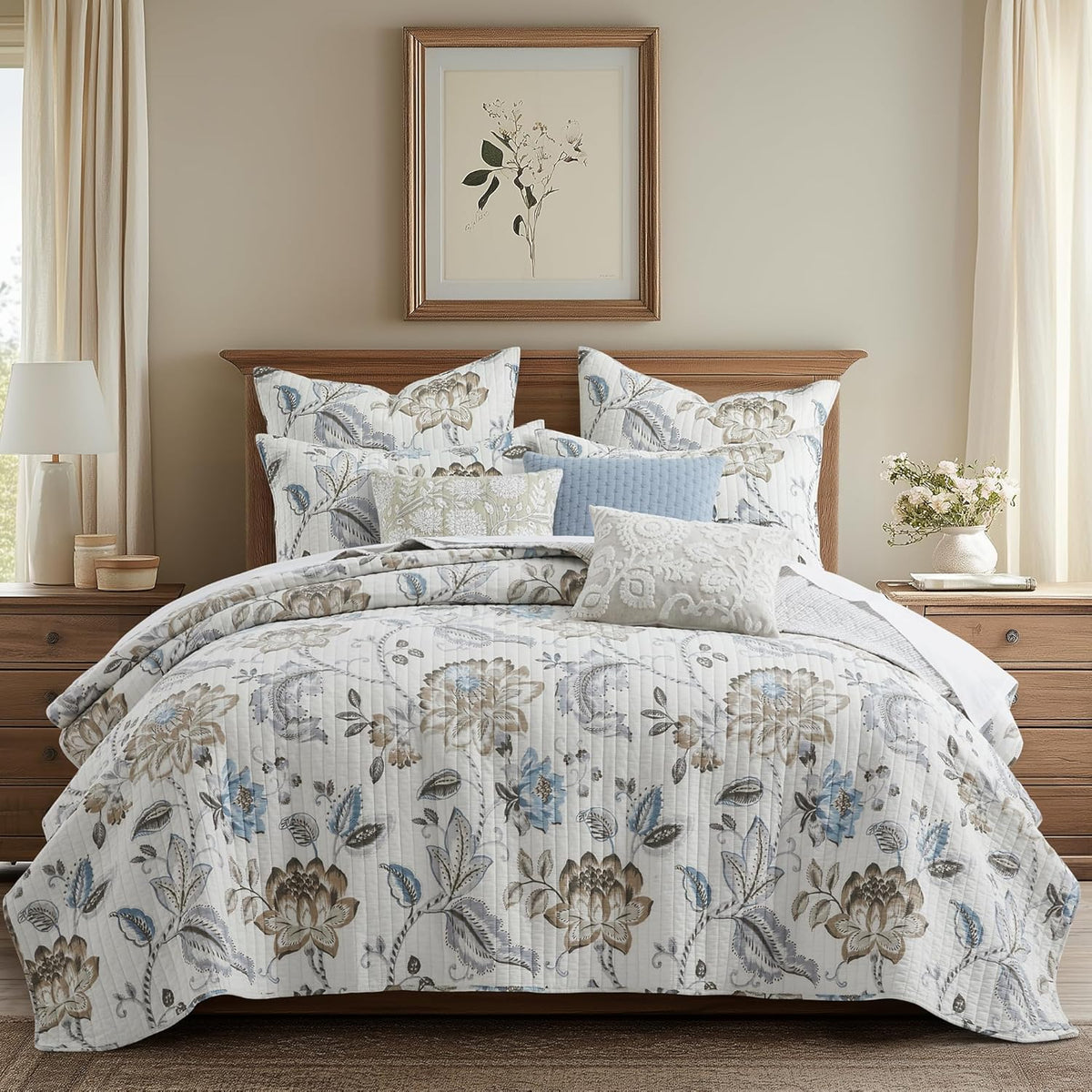 Maileen Quilt Set - King Quilt and Two King Shams - Floral - Bright Multi Color - Quilt (106x92in.) and Shams (20x36in.) - Reversible - Cotton - image 10