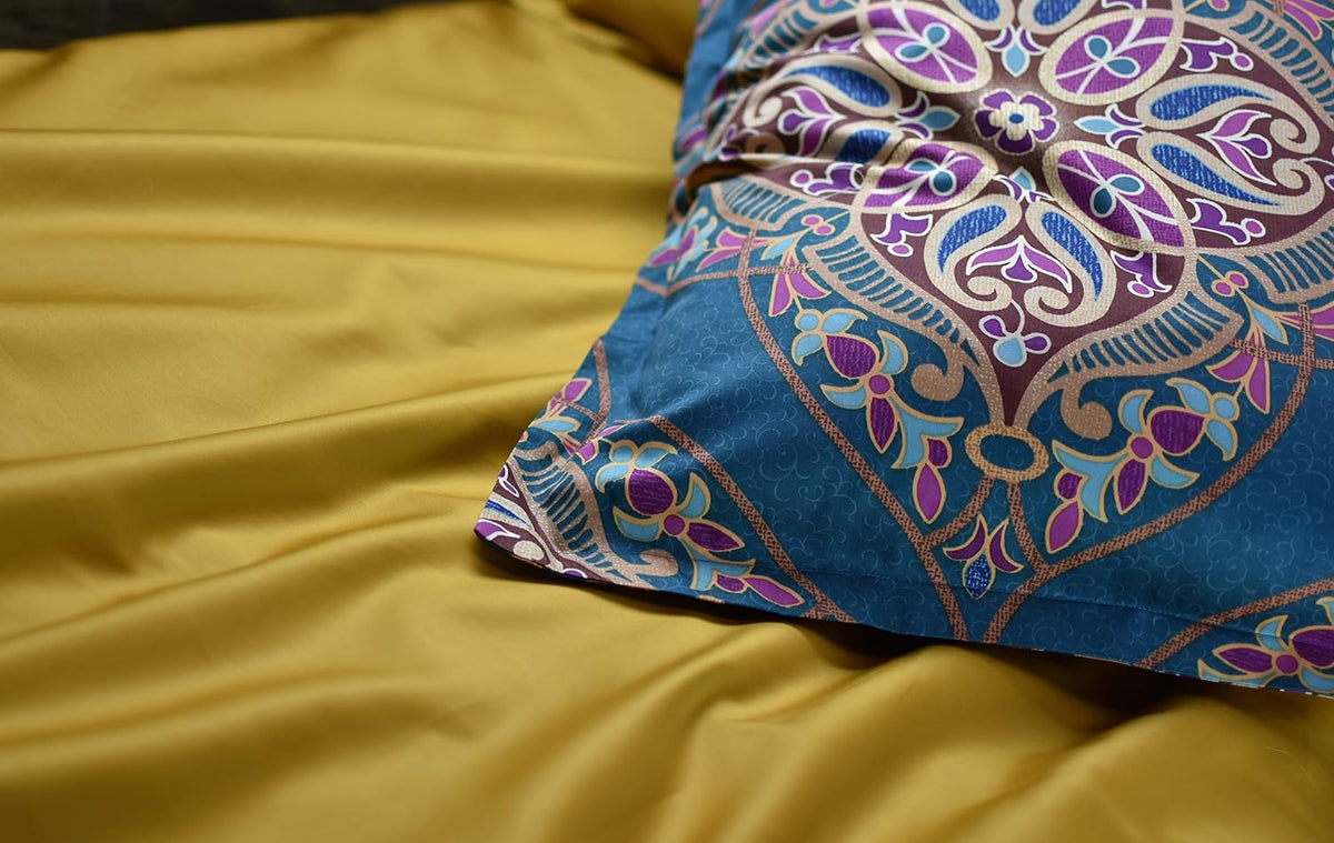 Damask Medallion Duvet Cover, Luxury Paisley Print Bedding Set, 400 Thread Count Egyptian Cotton (Teal, King) - image 6