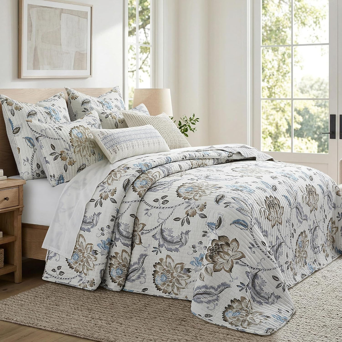 Maileen Quilt Set - King Quilt and Two King Shams - Floral - Bright Multi Color - Quilt (106x92in.) and Shams (20x36in.) - Reversible - Cotton - image 11