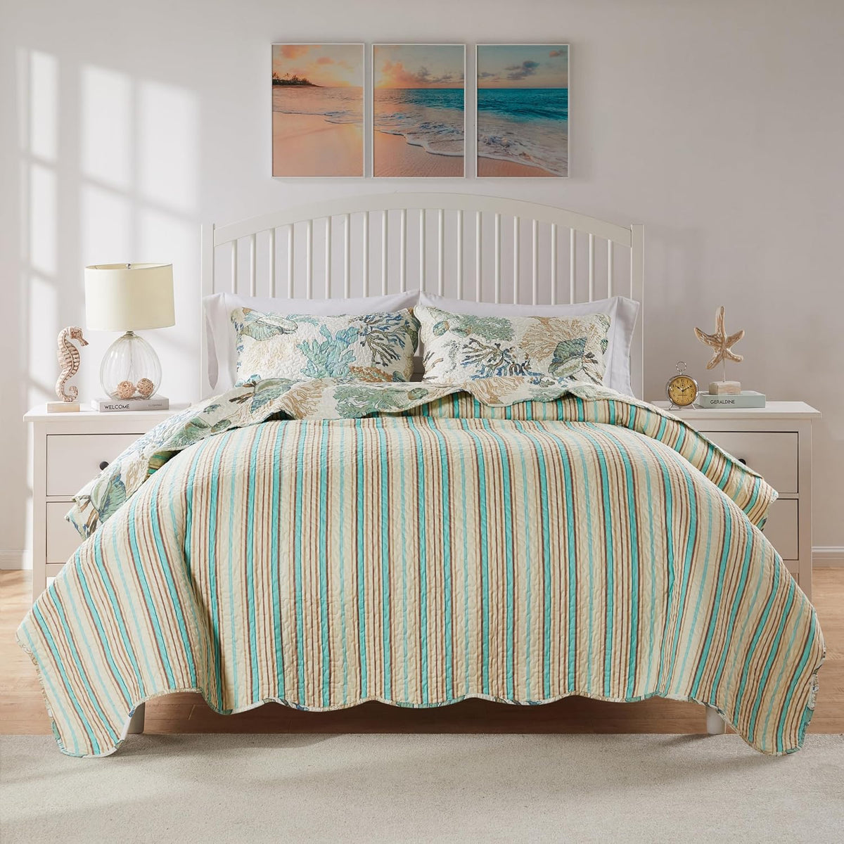 Barefoot Bungalow Atlantis Coastal Quilt Set, 5-Piece King/Cal King, Jade - image 9