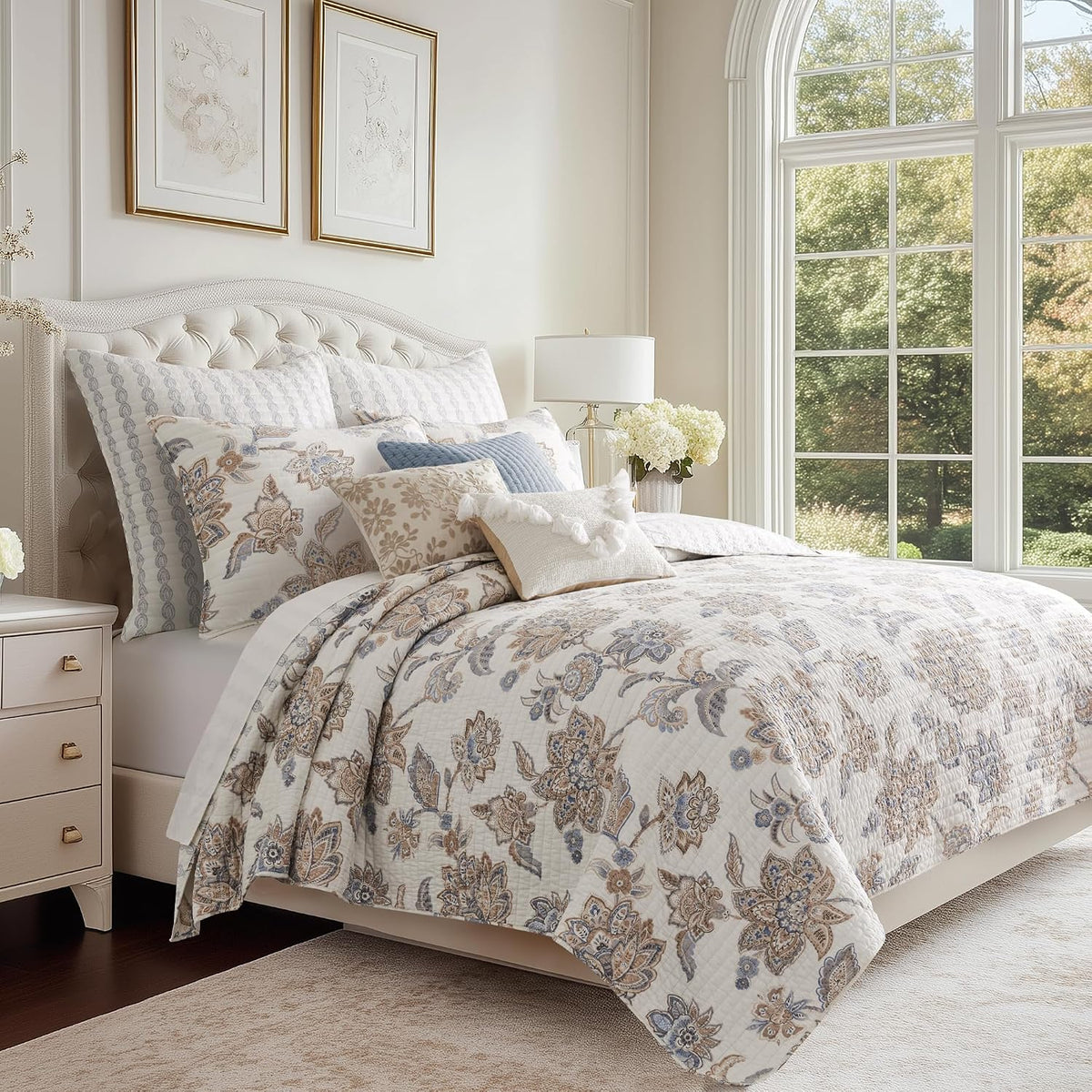 Selesta Blush Quilt Set - King Quilt and Two King Shams - Floral - Blush Taupe Grey - Quilt (106x92in.) and Shams (20x36in.) - Reversible - Cotton - image 6