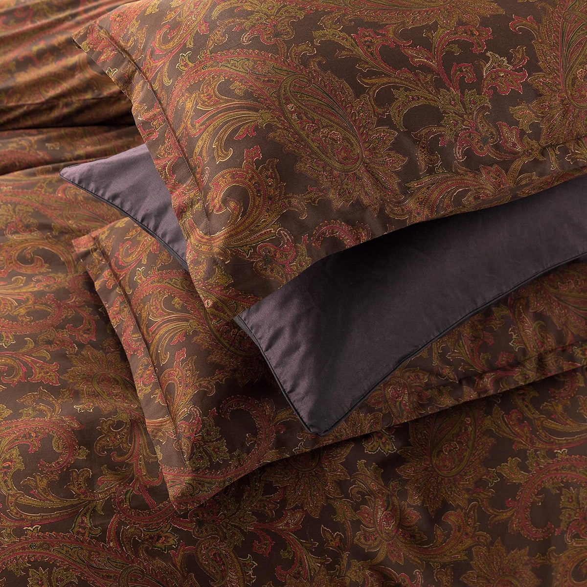 Classical Paisley Duvet Cover 3pc Set Bohemian Bedding Boteh Damask Medallion 400TC Egyptian Cotton Sateen Luxury European Traditional Boho Style Bed Linen (Deep Autumn, King) - image 5