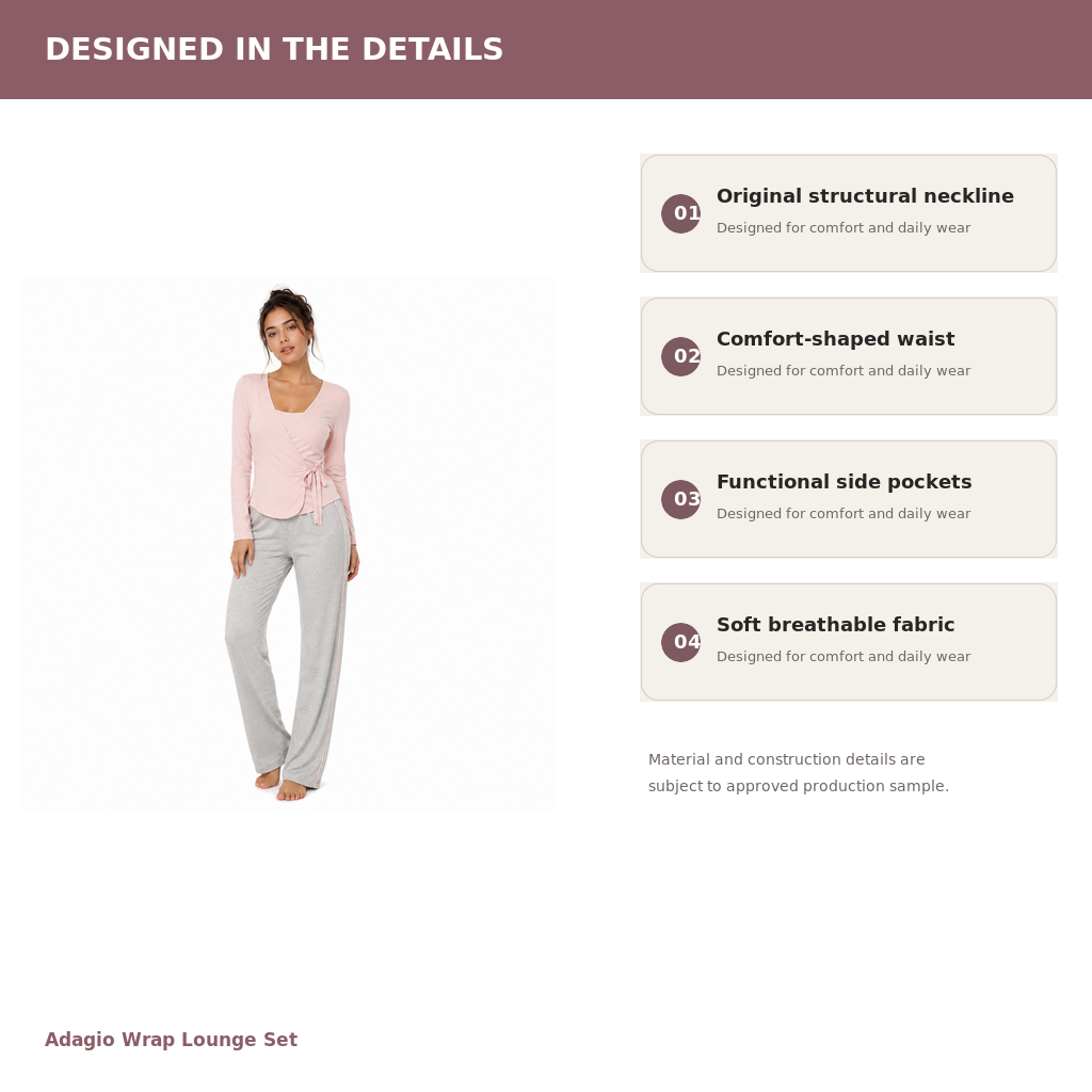 Women's Wrap Lounge Set – Viscose Modal Knit Mesh | Ballet Pink & Heather Grey