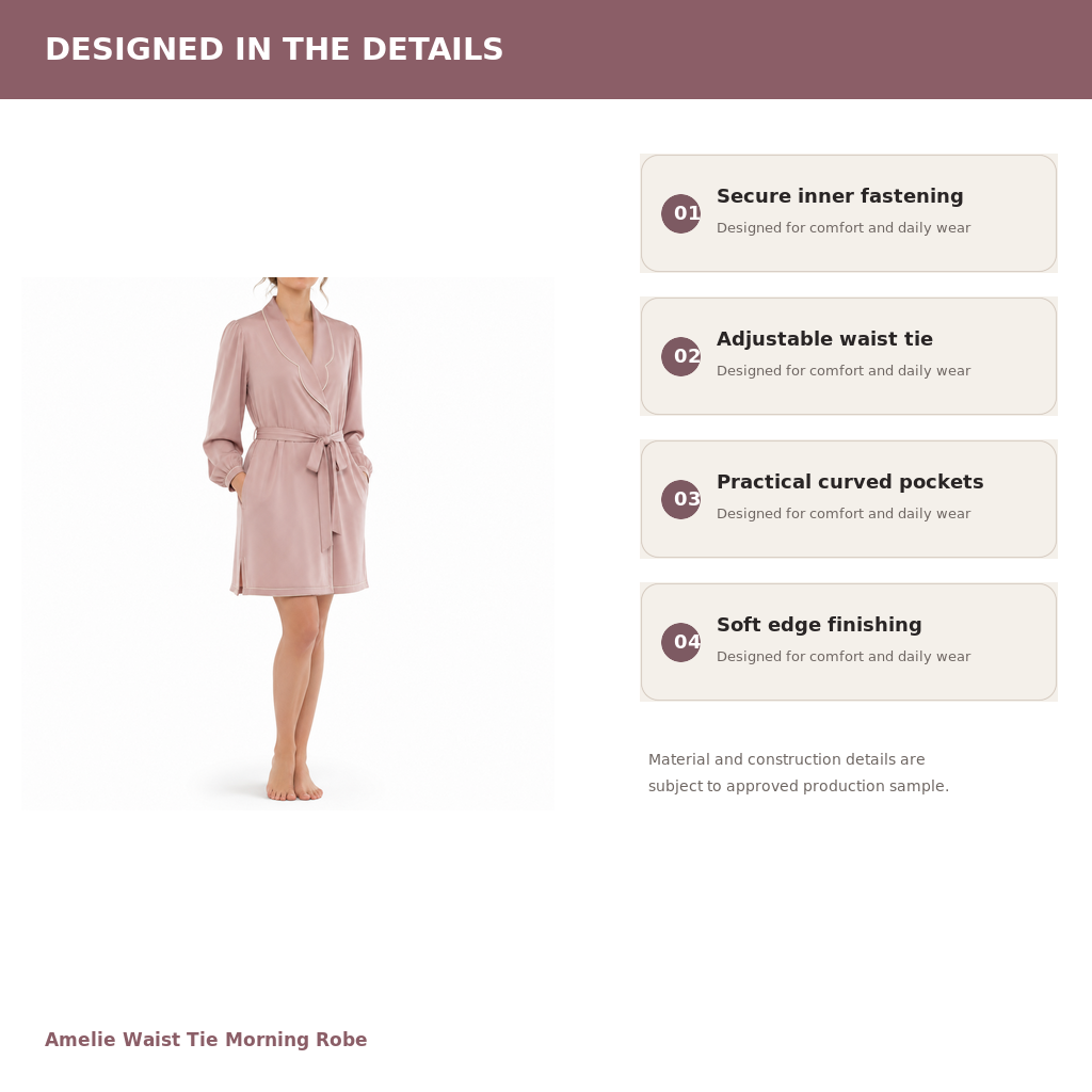 Women's Waist-Tie Morning Robe – Modal Cotton Satin | Mist Ivory & Dust Rose